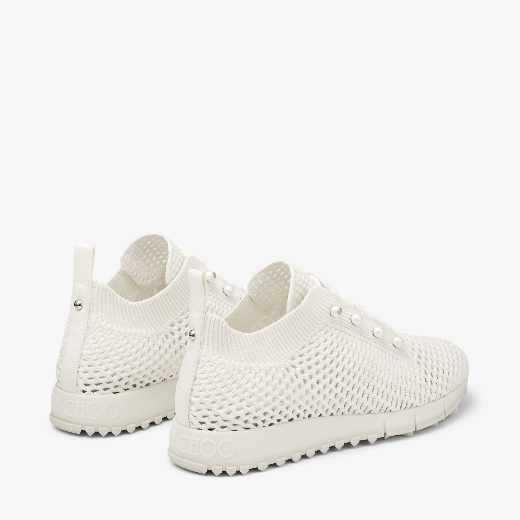 Veles Latte Crochet Knit Low-Top Trainers with Pearls