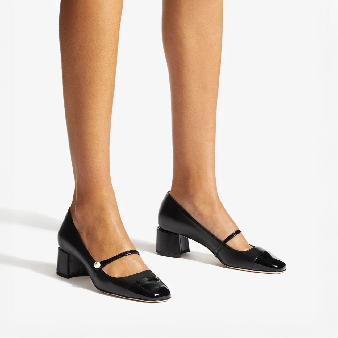 Elisa 45 Black Nappa and Patent Leather Pumps
