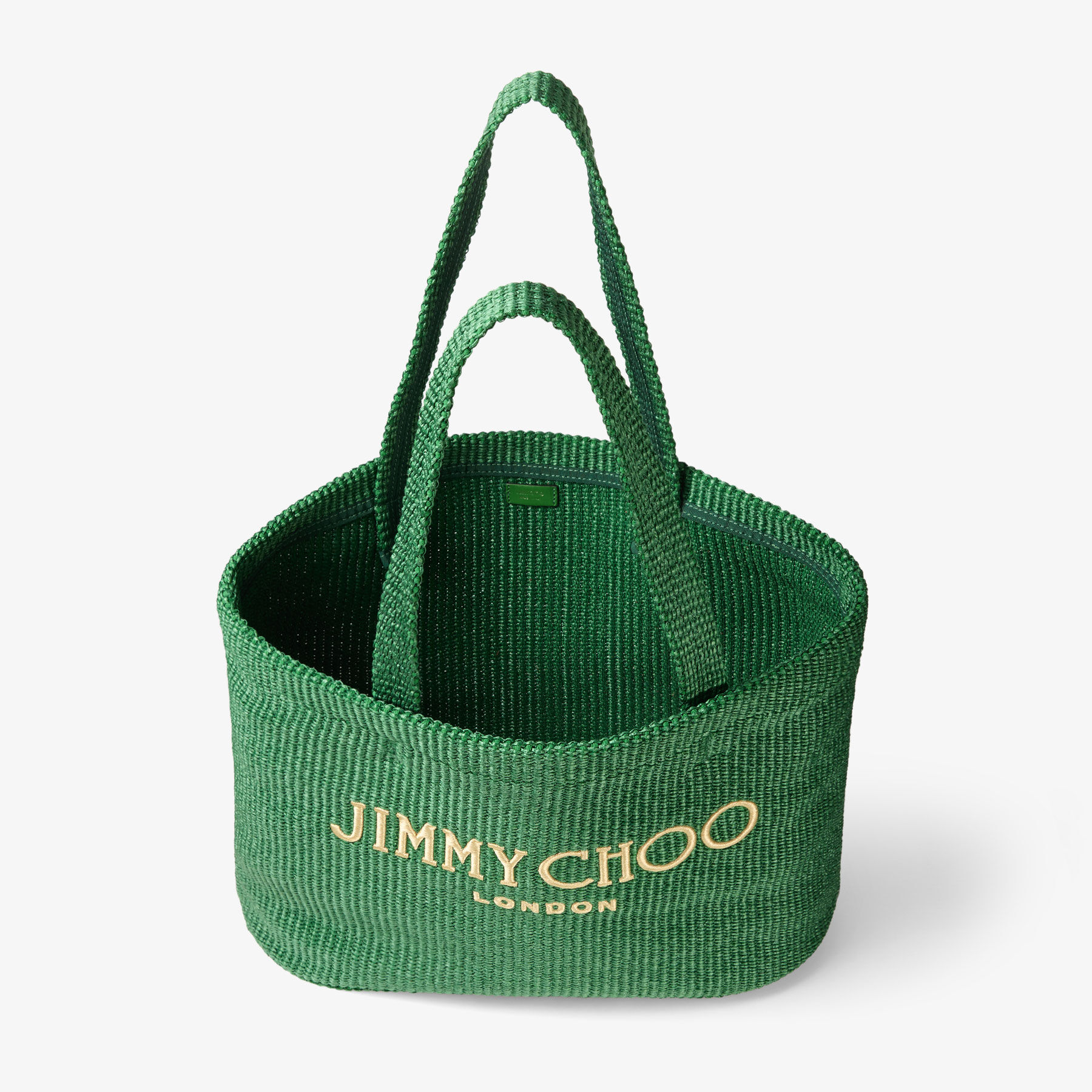 Beach Tote East-West Green Raffia Embroidered Tote Bag