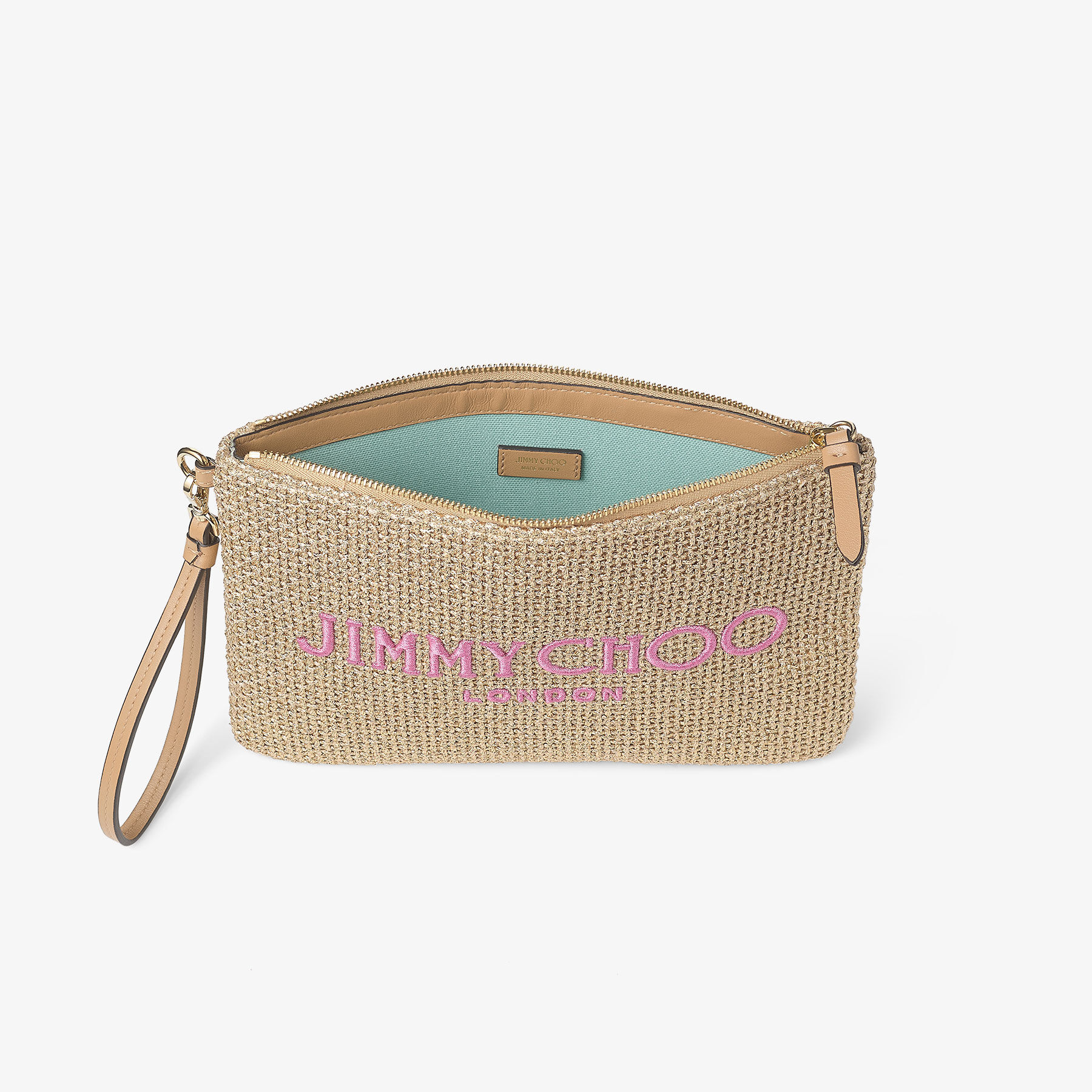 Zip Top Pouch Gold Metallic Raffia Pouch