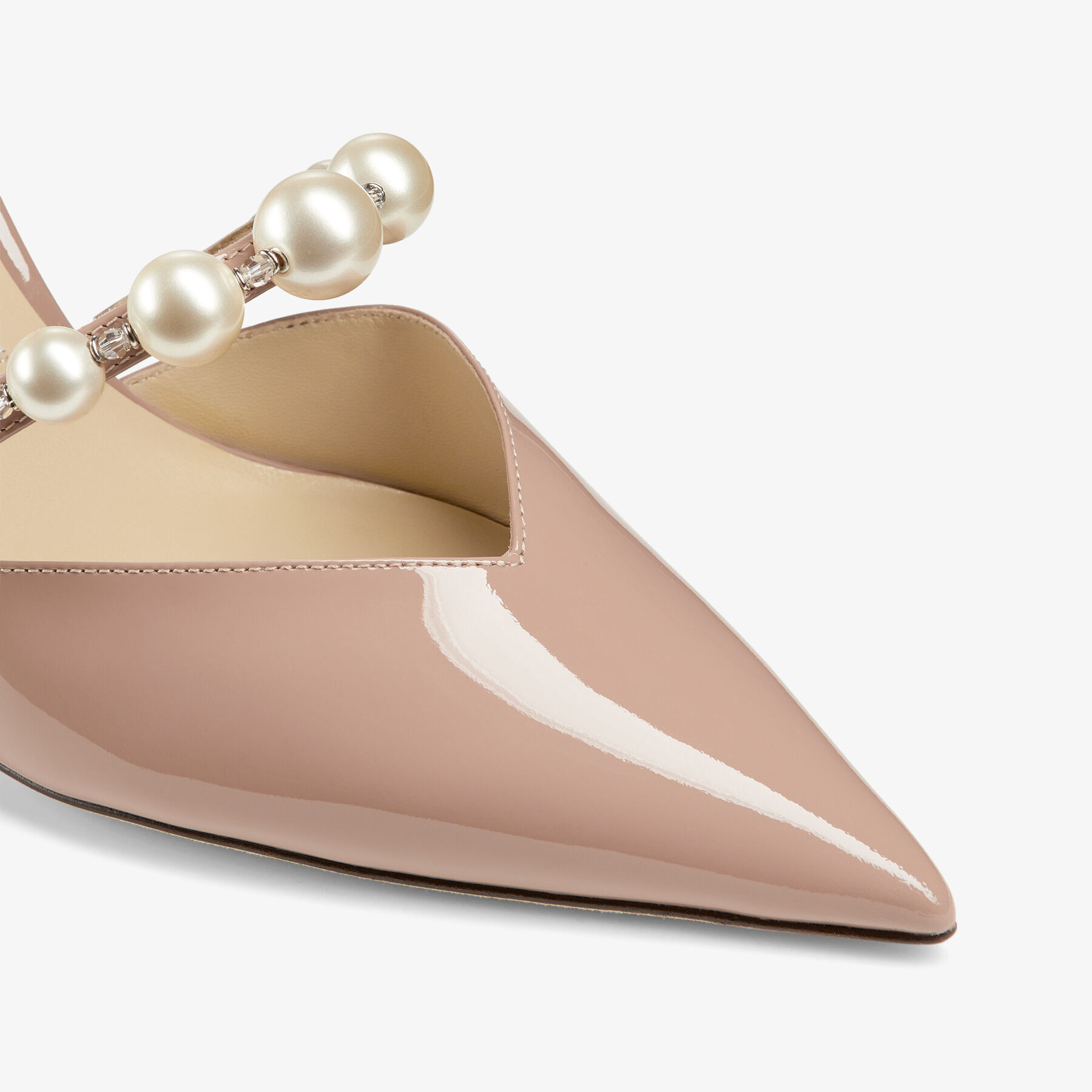Aurelie 85 Ballet Pink Patent Leather Pointed Pumps with Pearl Embellishment