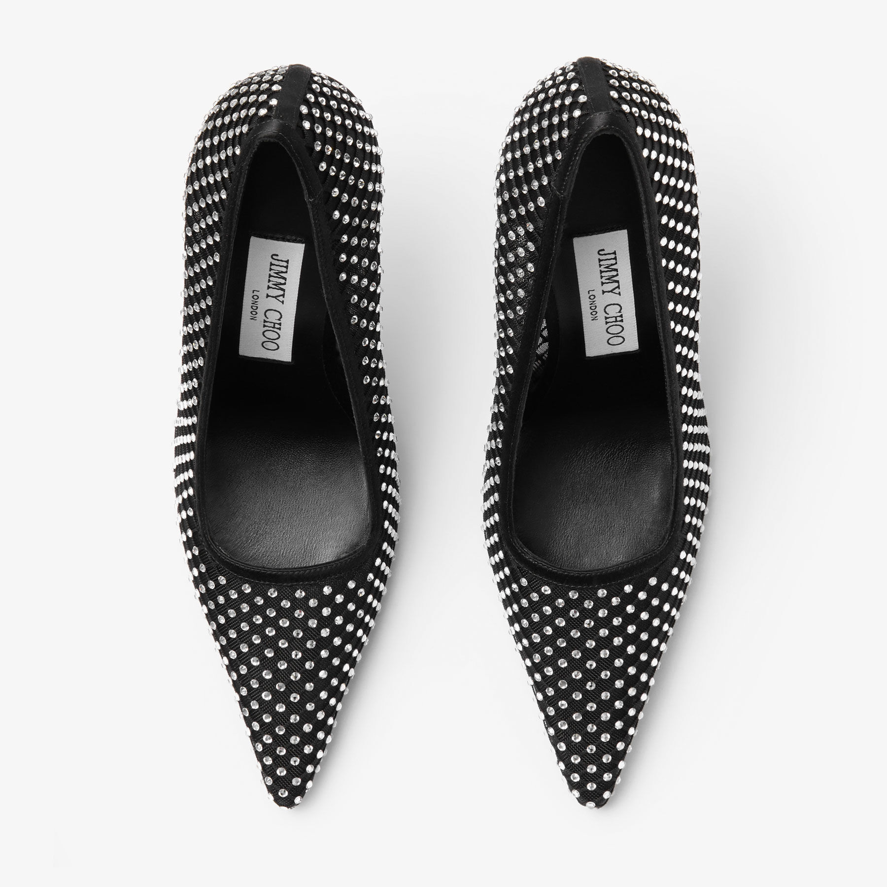 Ixia 95 Black Satin Crystal Mesh Pumps