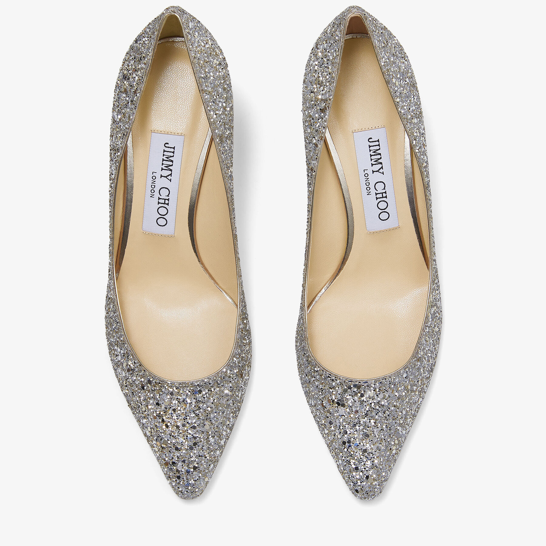 Romy 60 Champagne Coarse Glitter Fabric Pointed Pumps