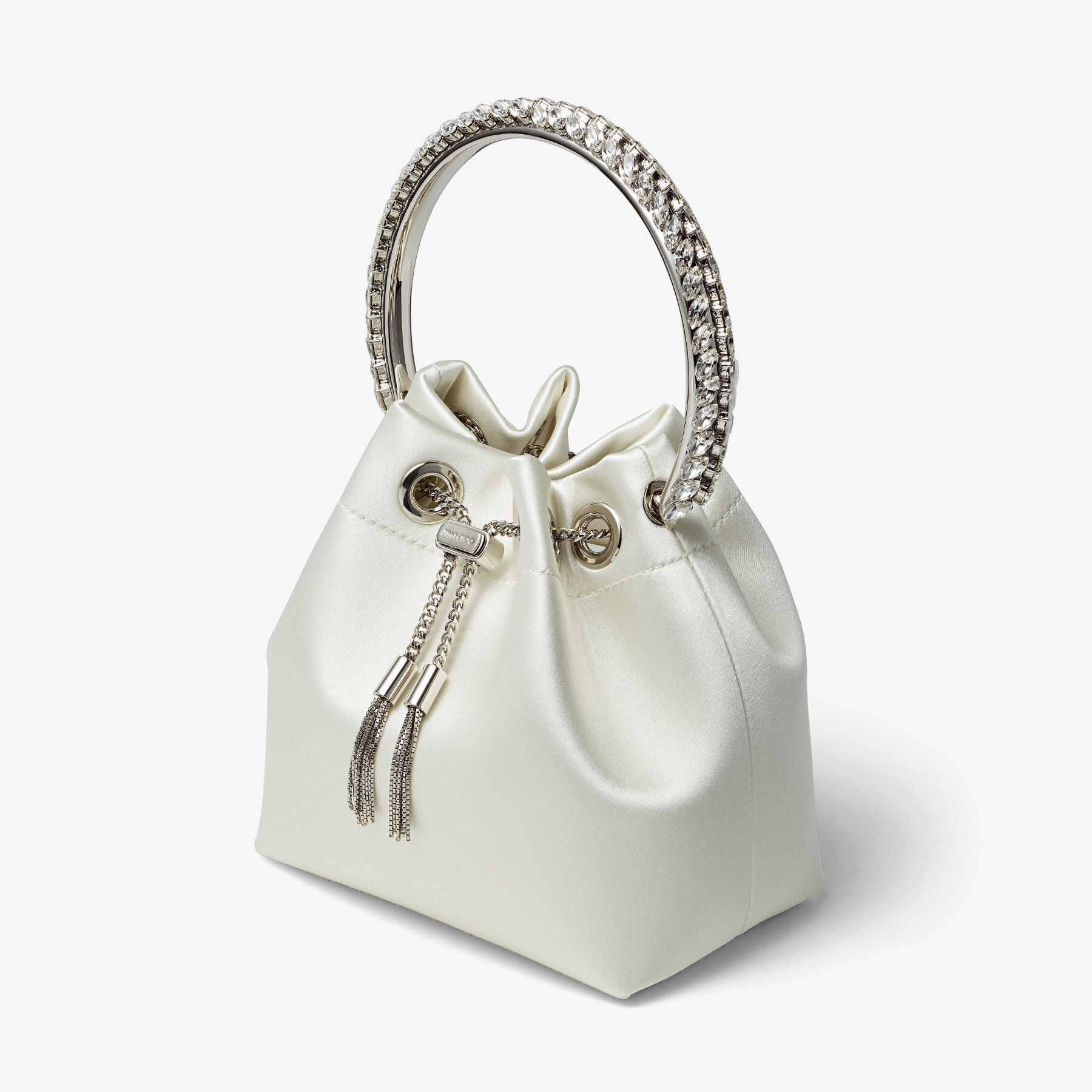 Bon Bon Ivory Satin Bag with Crystal Handle