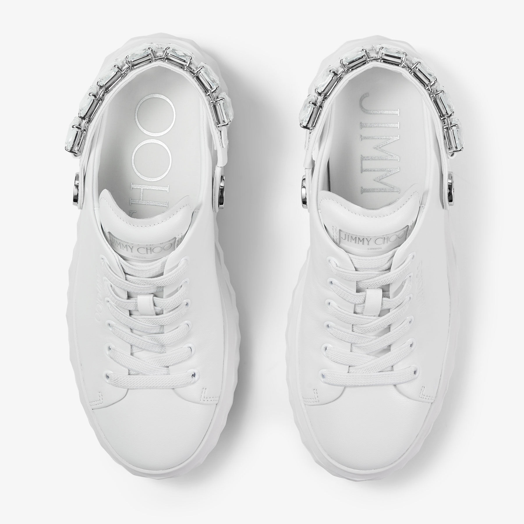 Diamond Sling White Nappa Leather Slipper Trainers with Crystal Strap