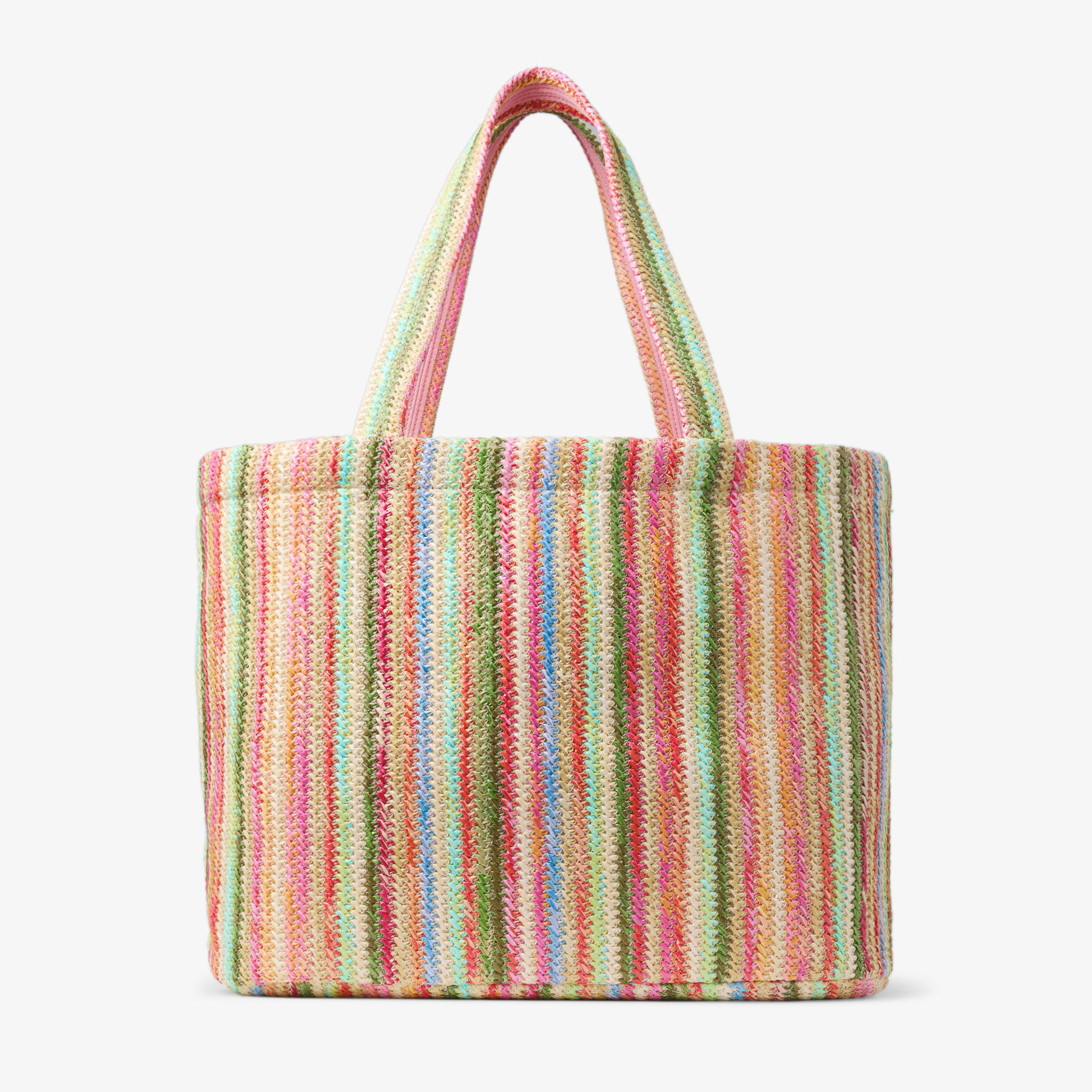 Beach Tote East-West Ecru Striped Raffia Embroidered Tote Bag
