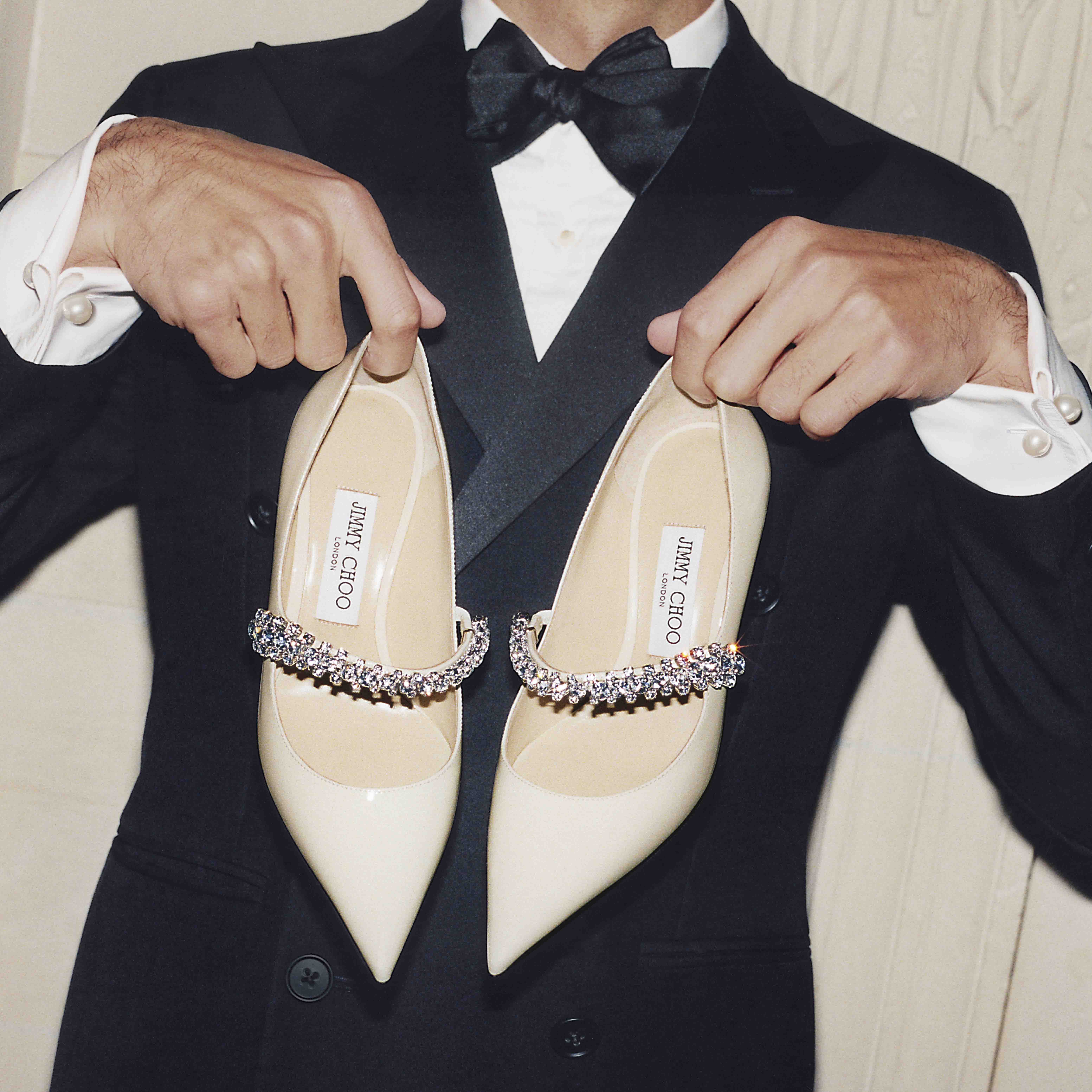 Bing Pump 65 Linen Patent Leather Pumps with Crystals