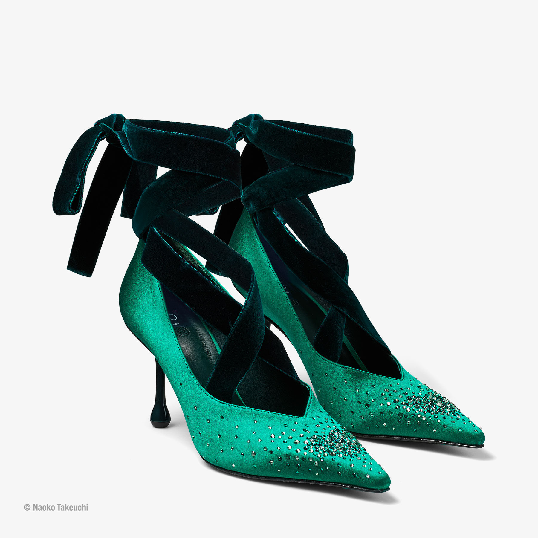 Sailor Neptune Pump 80 Emerald Green Satin Crystal Pumps