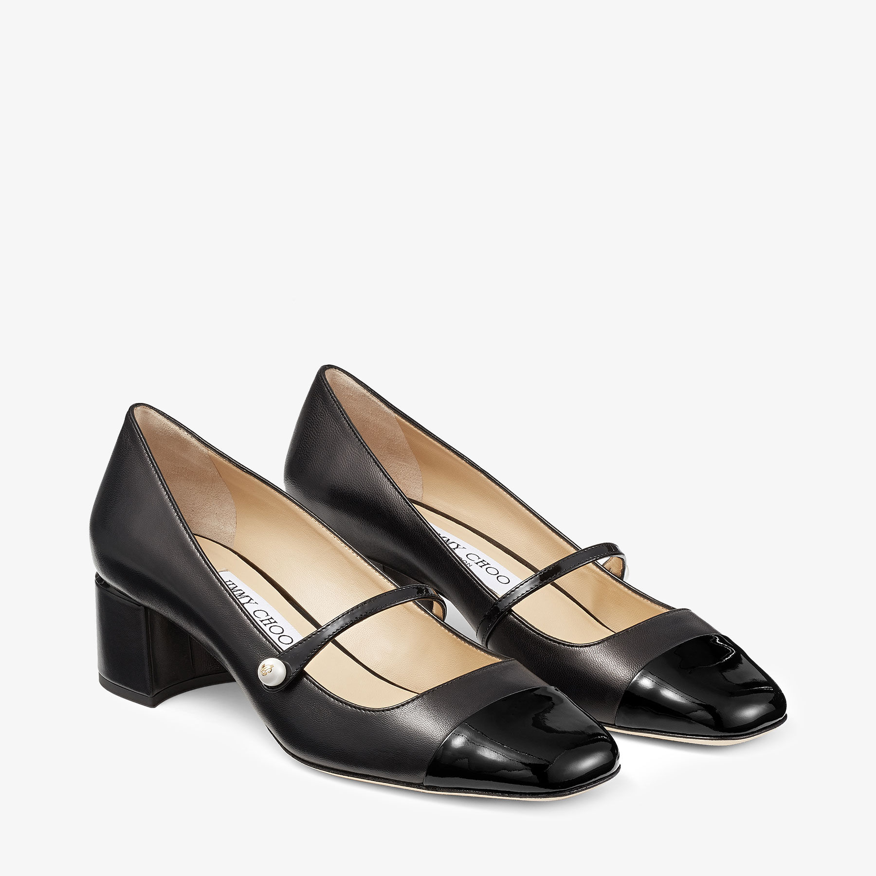 Elisa 45 Black Nappa and Patent Leather Pumps