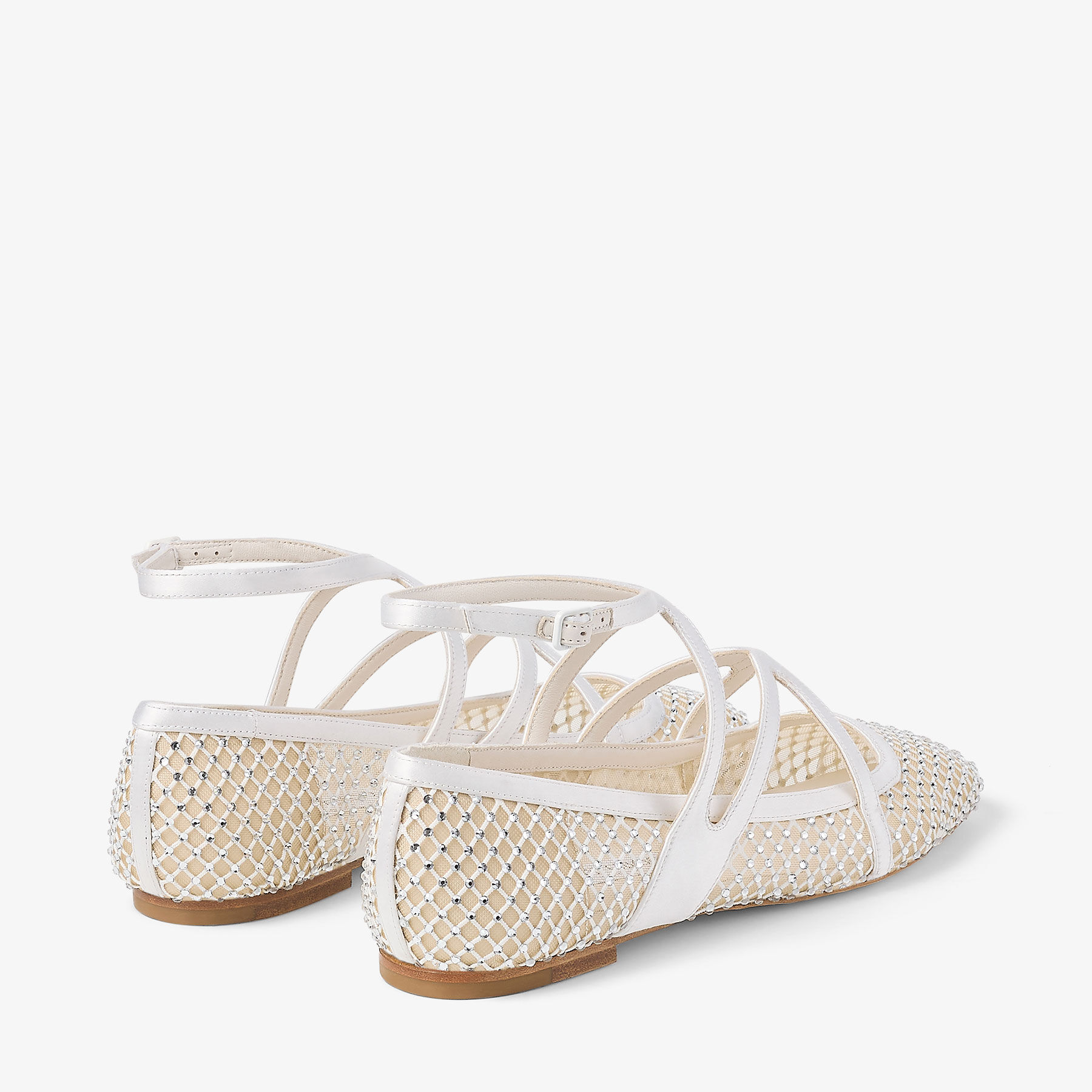 Astoria Flat White Crystal Mesh Satin Flats