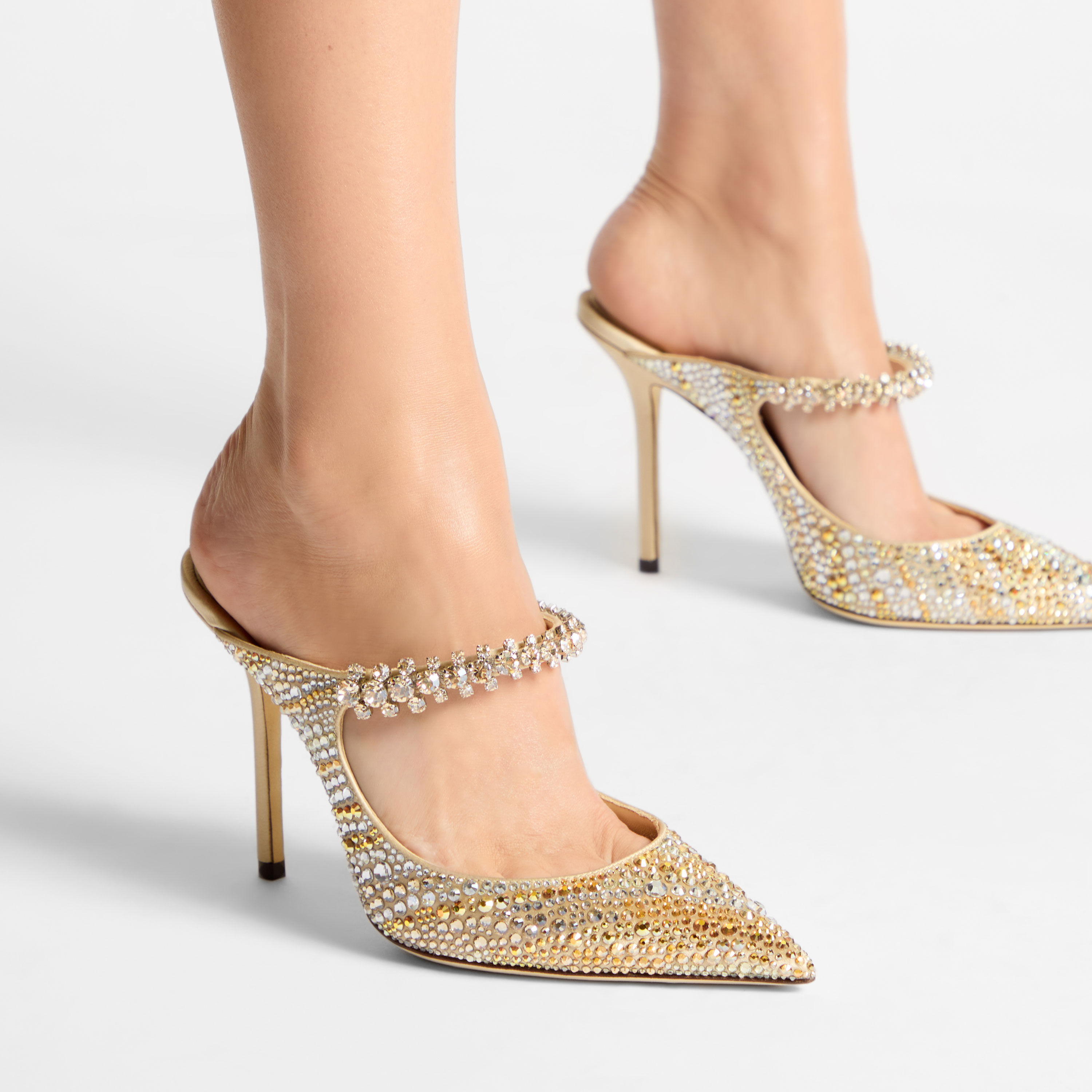 Bing 100 Gold Satin Crystal Mules