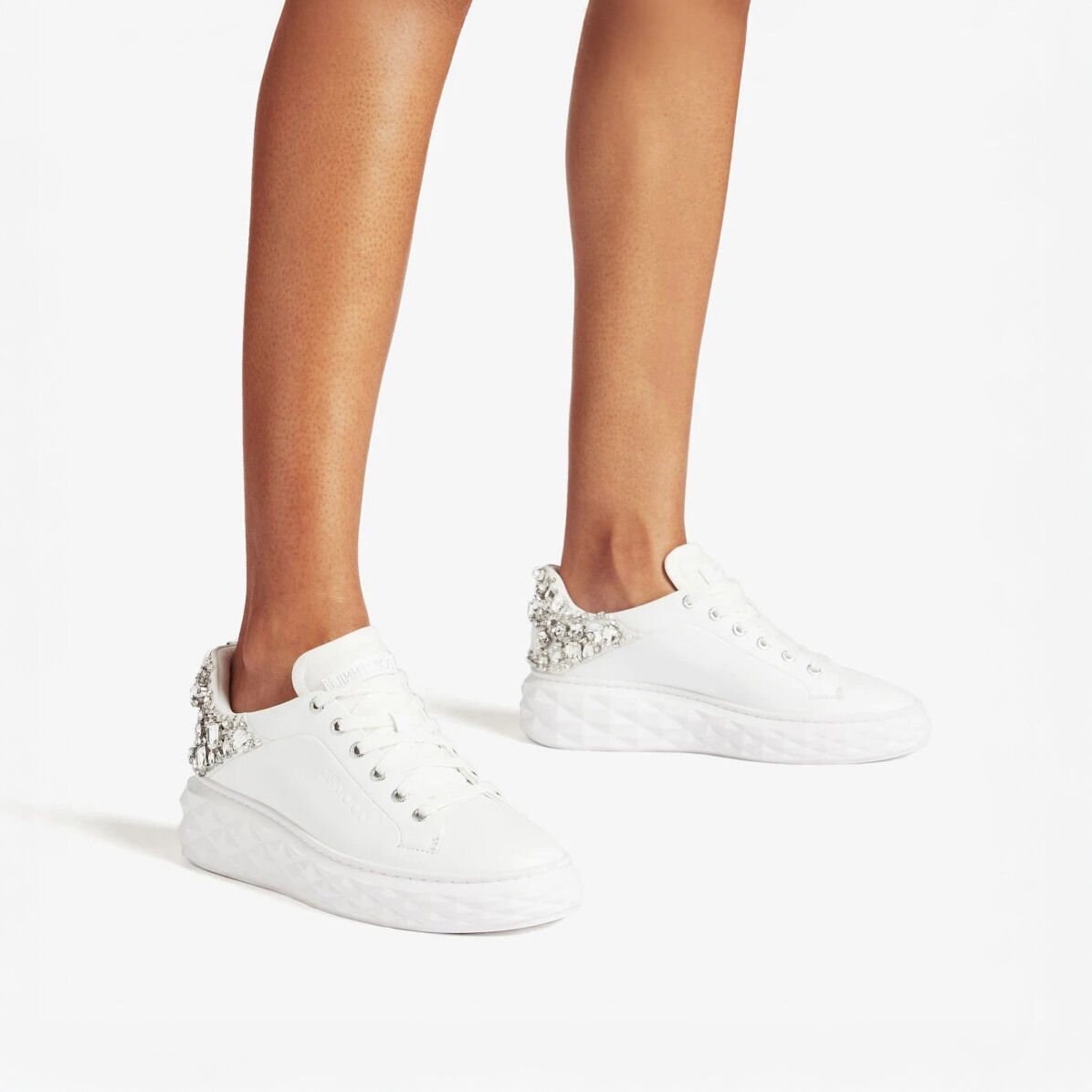Diamond Maxi F II White and Silver Nappa Leather Trainers with Crystals