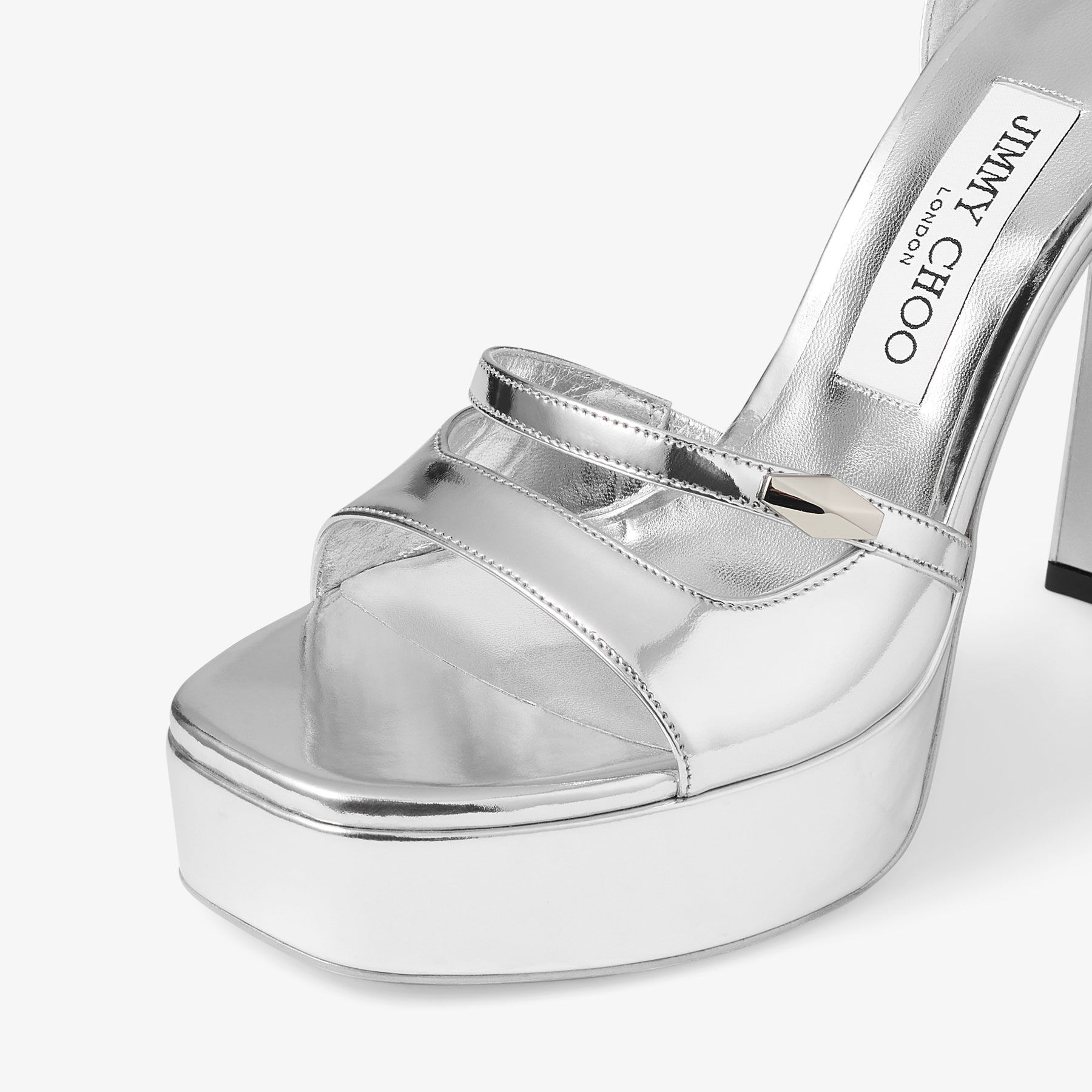 Claressa Platform 125 Silver Liquid Metal Leather Platform Sandals