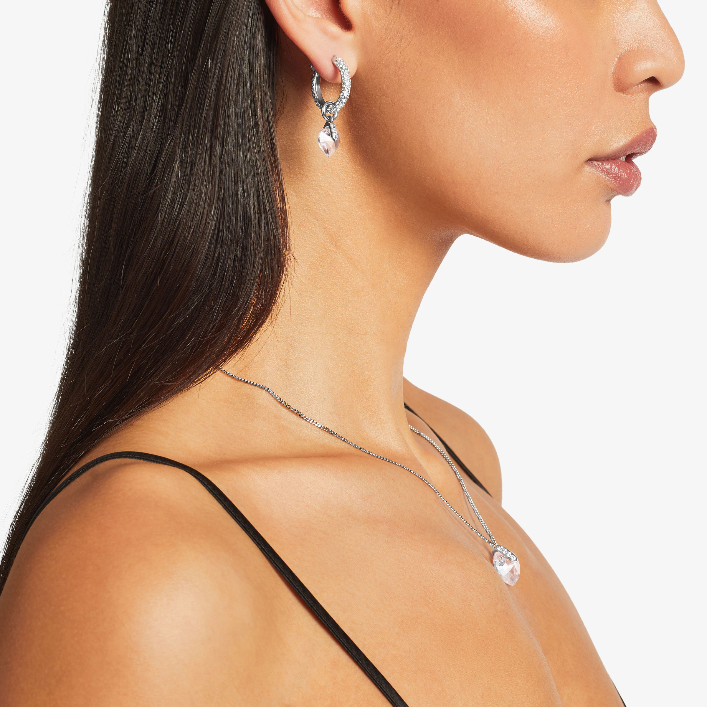 Heart Hoops Silver-Finish Heart Hoop Earrings with Crystals