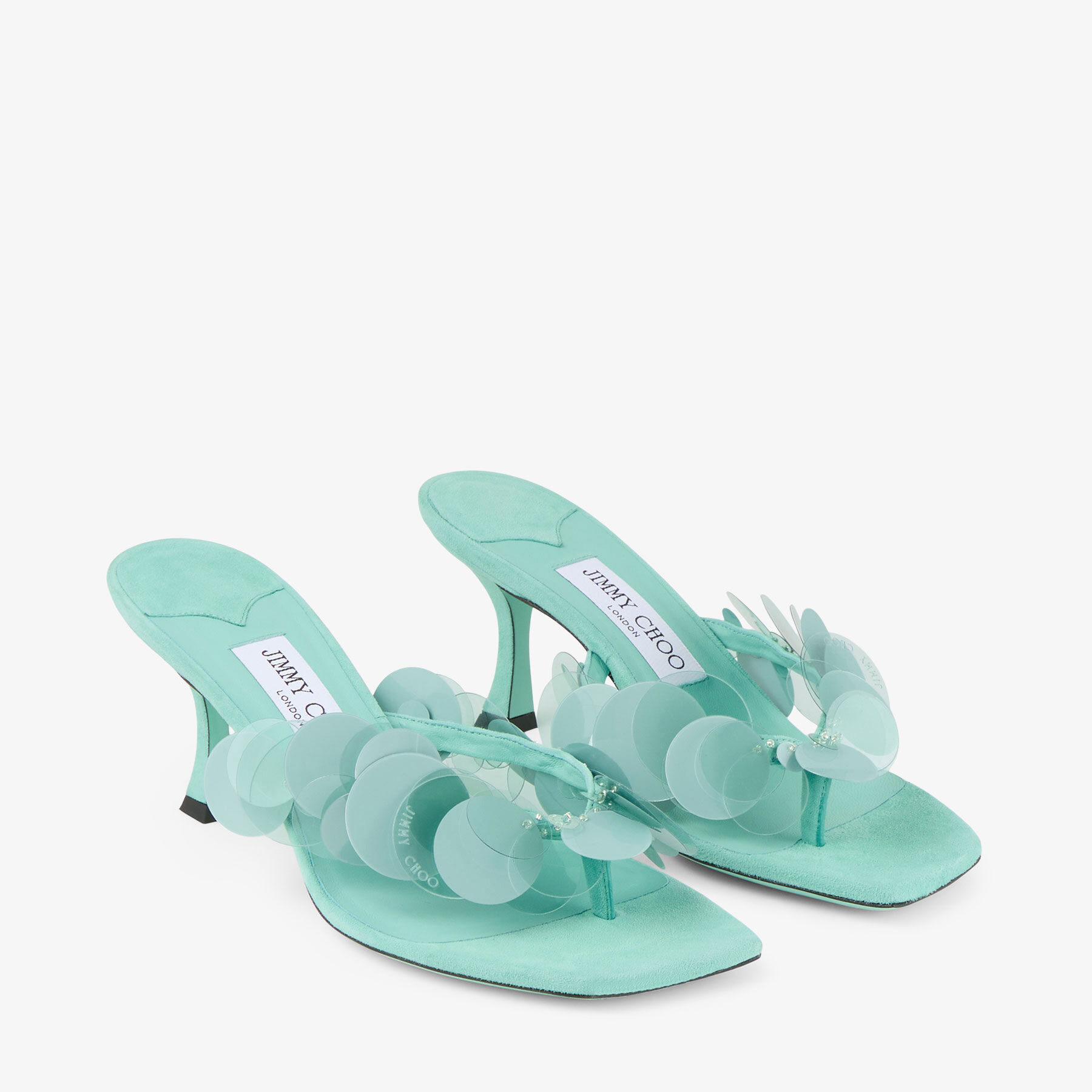 Freja 70 Aqua Green Suede Paillette Sandals