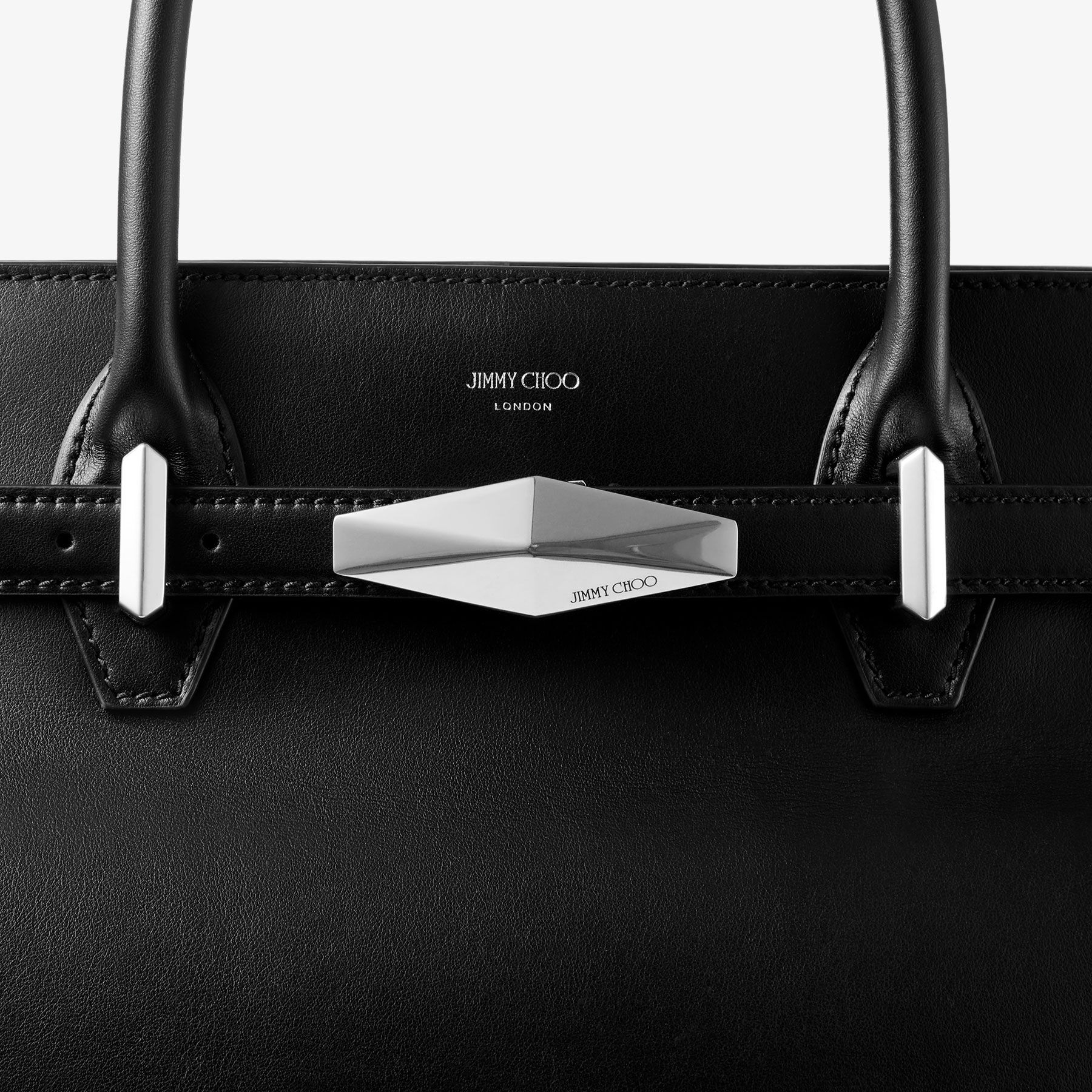 Diamond Belted Top Handle L Black Leather Belted Top Handle Bag