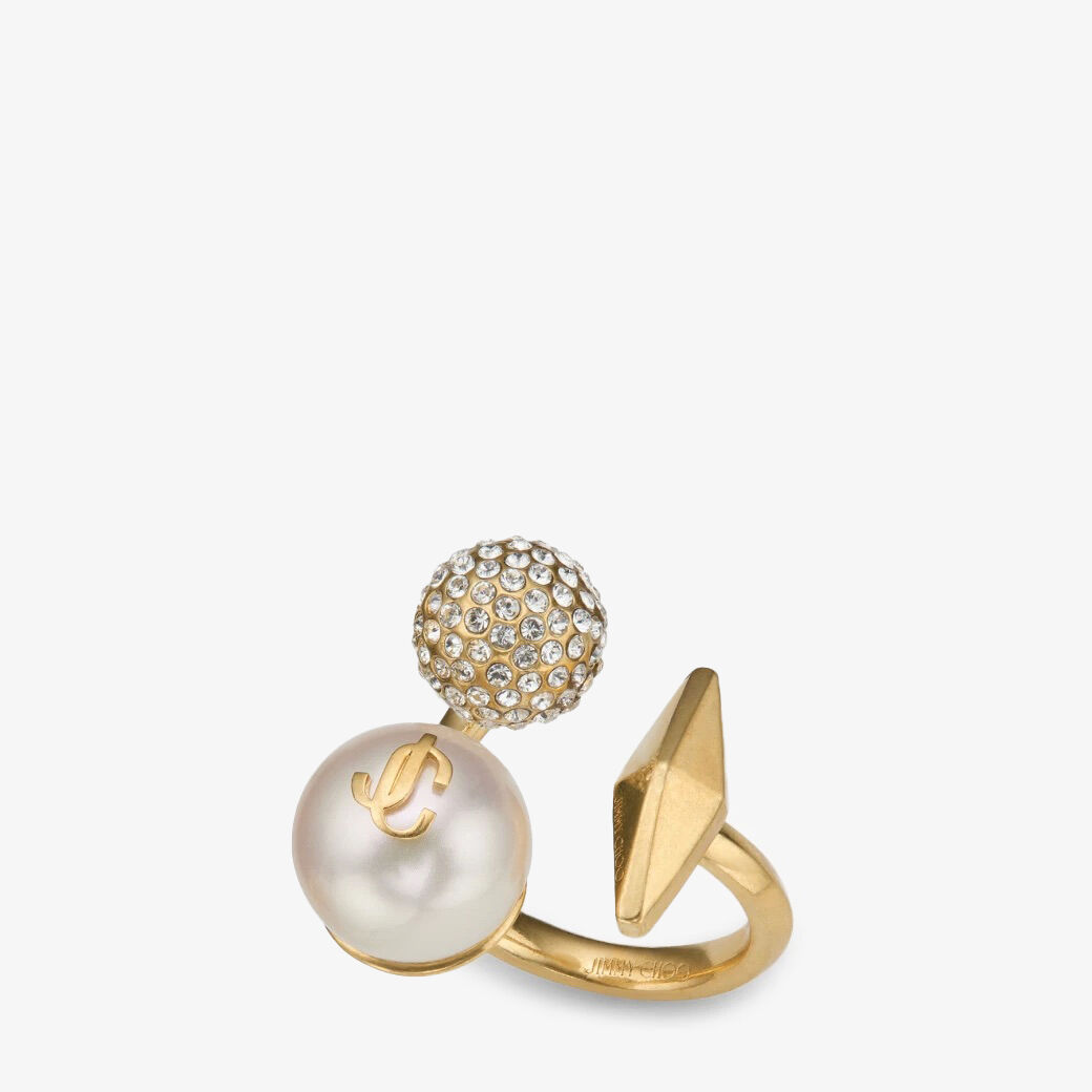 Multi Charm Ring Gold-Finish Pearl Ring
