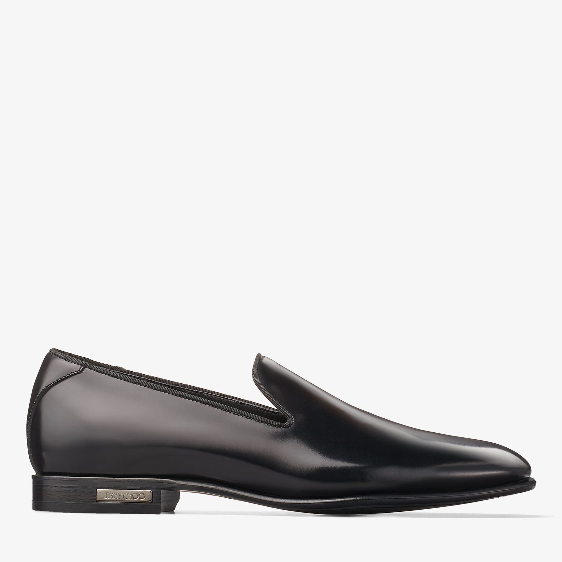 Thame Black Shiny Calf Leather Slipper