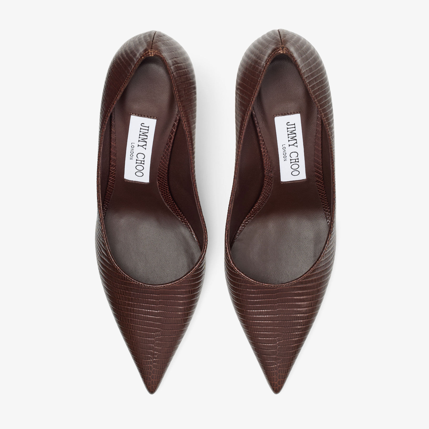 Love 85 Coffee Lizard Printed Leather Pumps