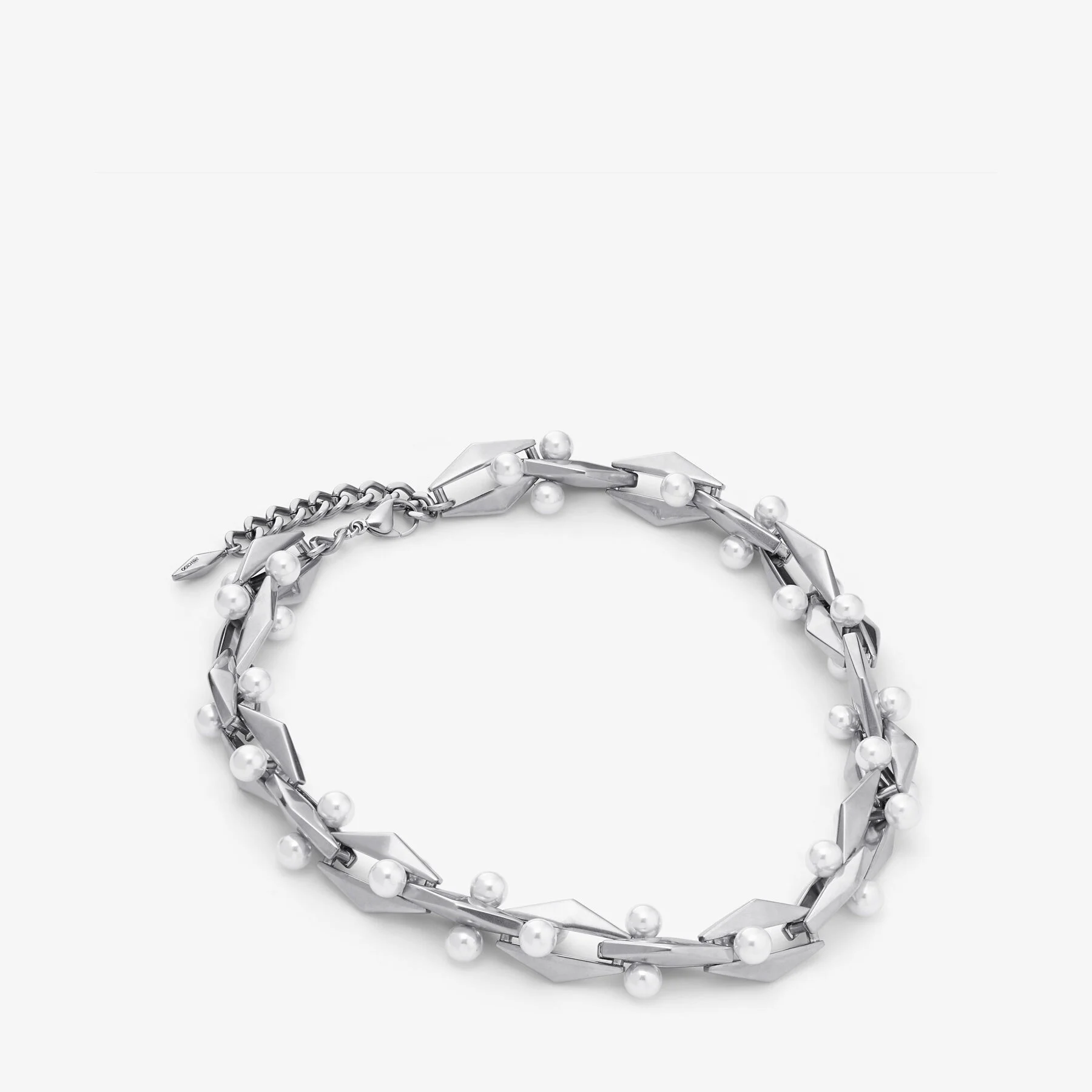 Diamond Chain Necklace Antique Silver Finish Pearl Necklace