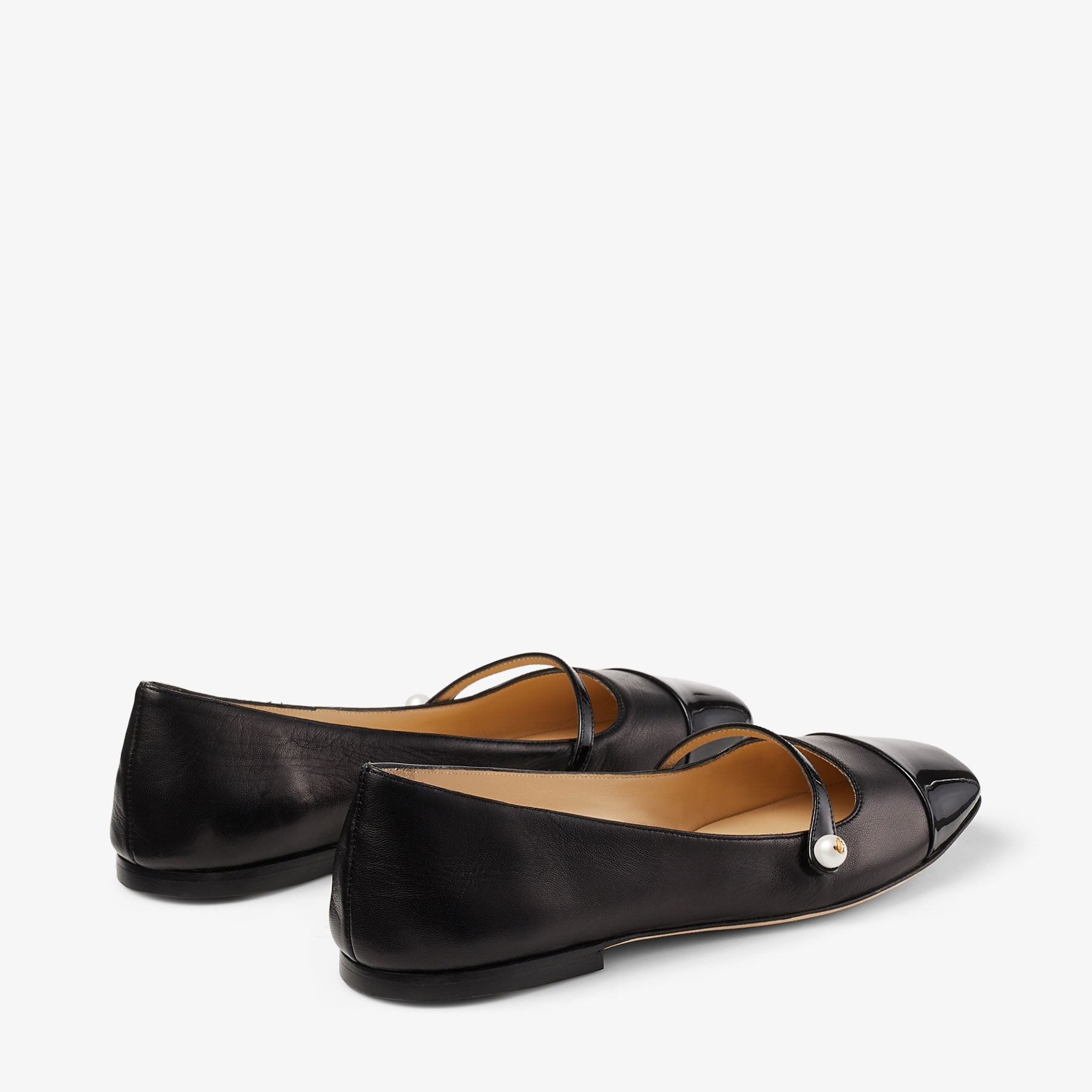 Elisa Flat Black Nappa and Patent Leather Flats