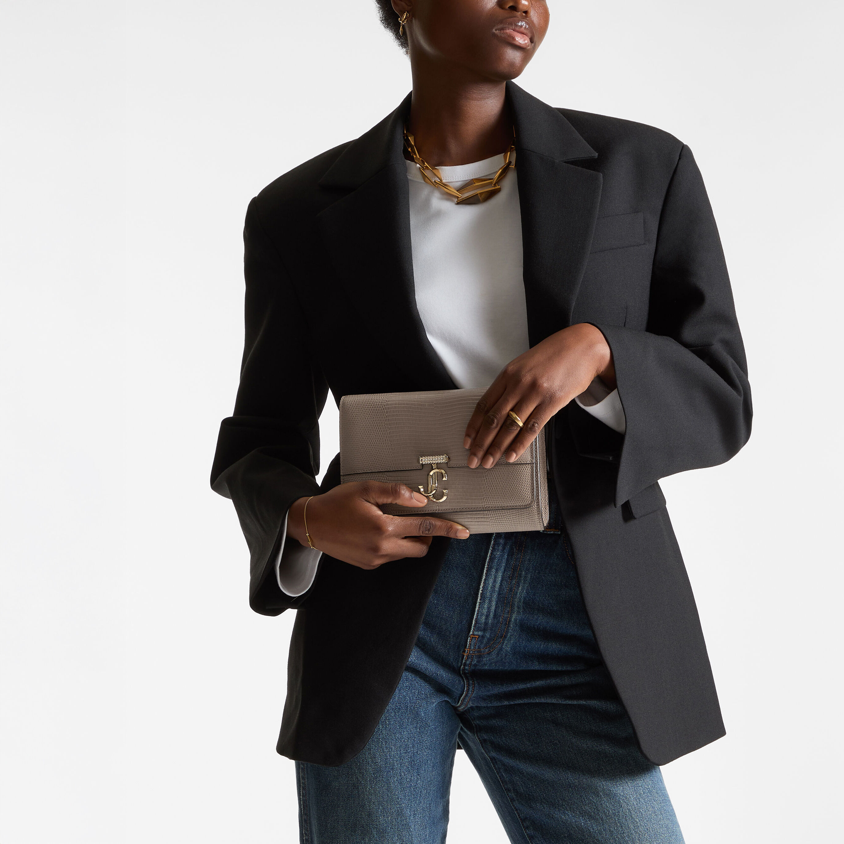 Avenue Clutch Taupe Lizard Printed Leather Clutch Bag