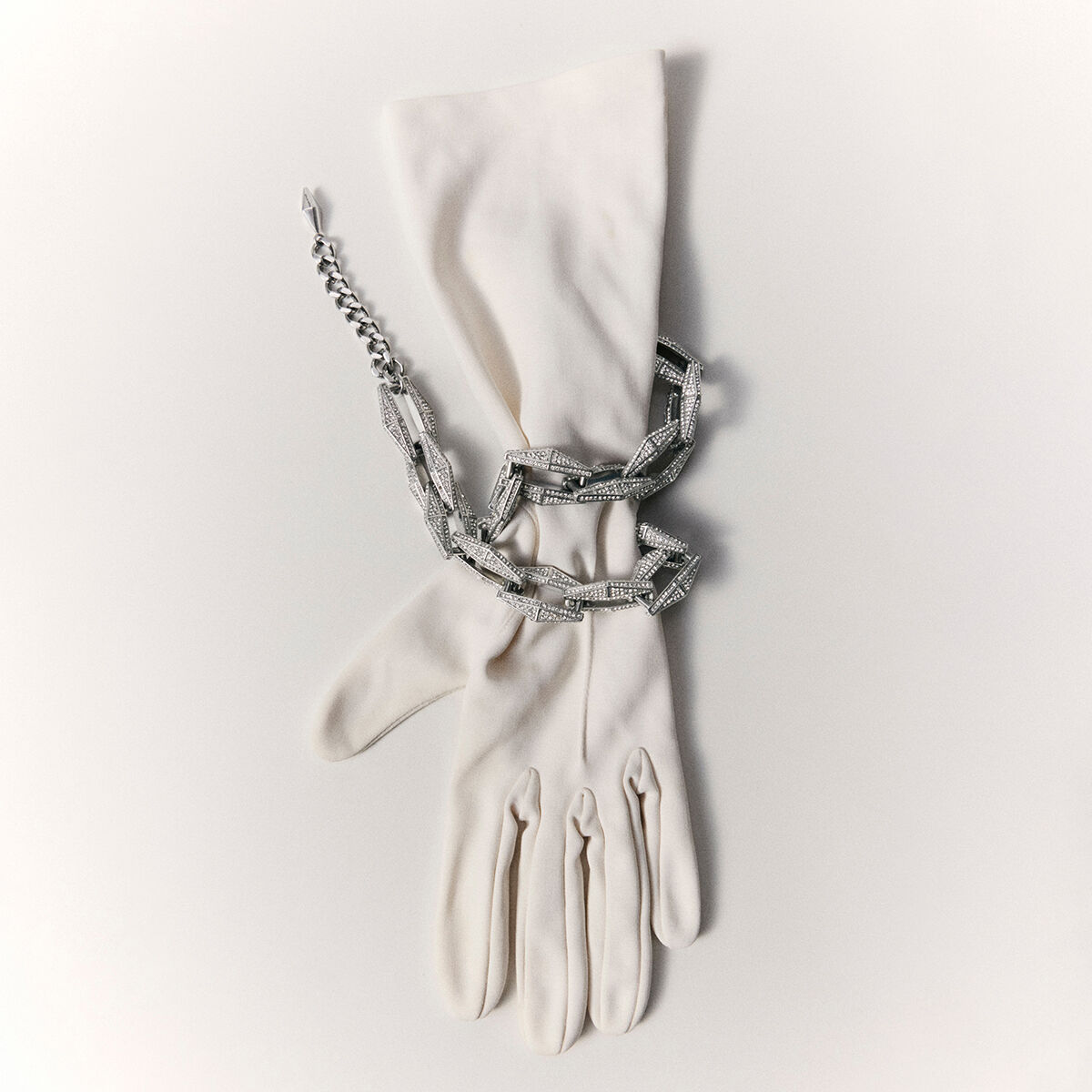 Diamond Chain Necklace Silver-Finish Chain Necklace with Pave Crystals