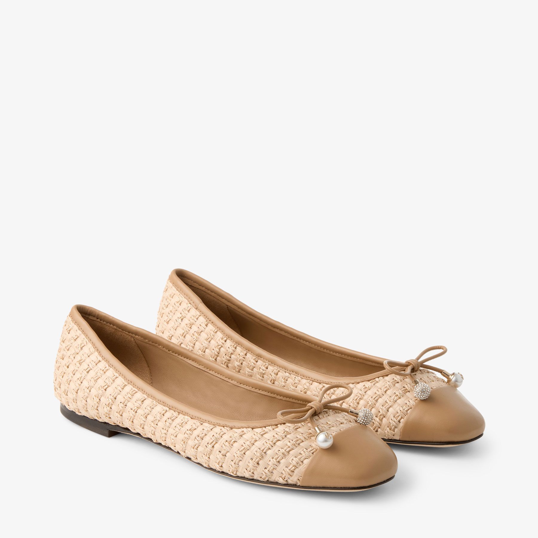 Elme Flat Natural/Cappuccino Raffia and Leather Flats