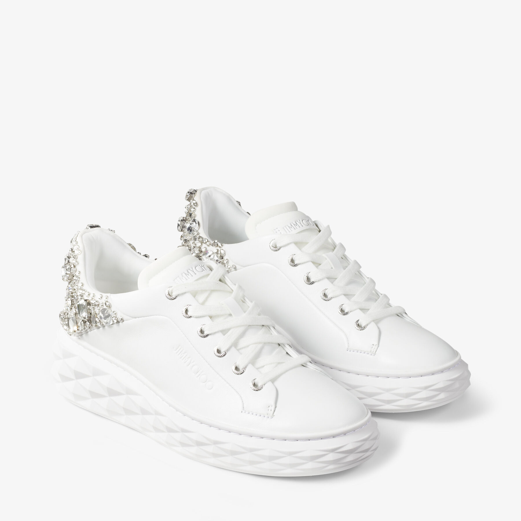 Diamond Maxi F II White and Silver Nappa Leather Trainers with Crystals
