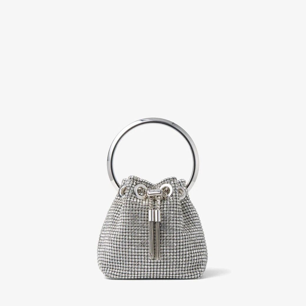 Micro Bon Bon Silver Crystal Mesh Bag with Metal Handle