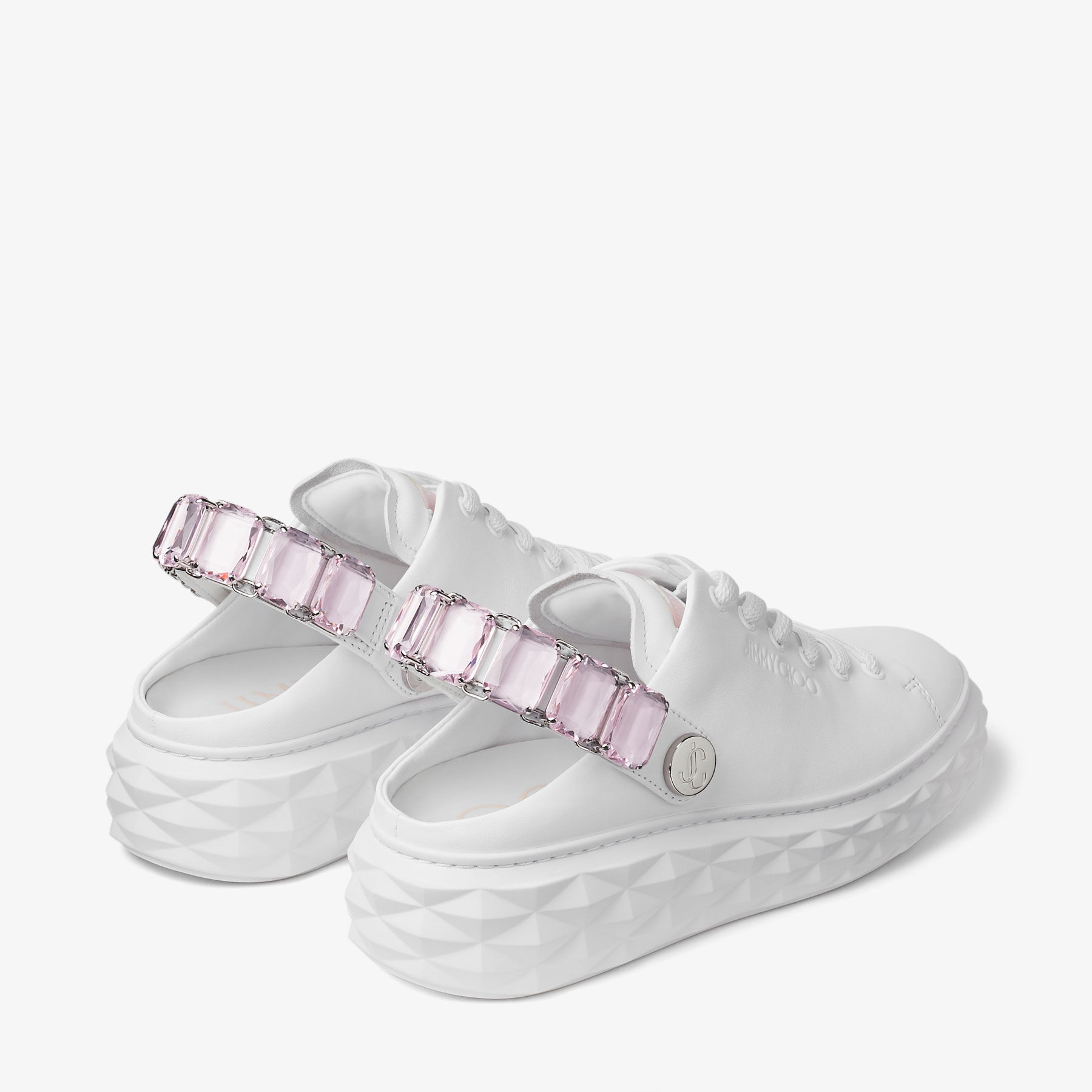 Diamond Sling White/Pink Nappa Leather Crystal Trainers