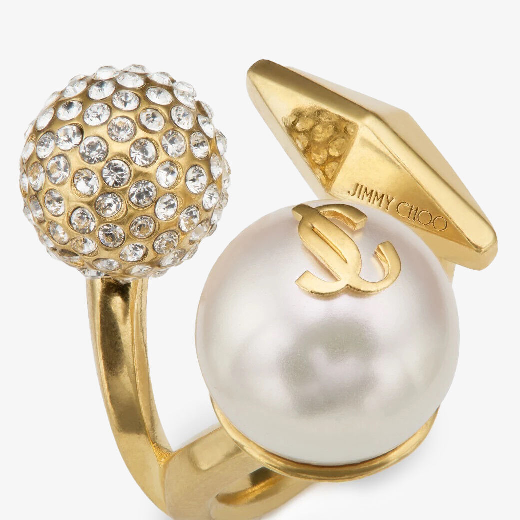 Multi Charm Ring Gold-Finish Pearl Ring