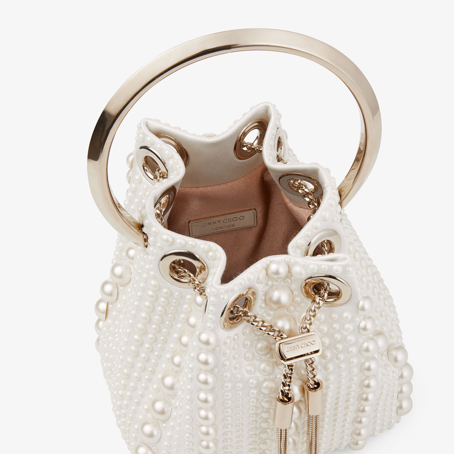 Micro Bon Bon Ivory Satin Mini Bag with All-Over Pearls