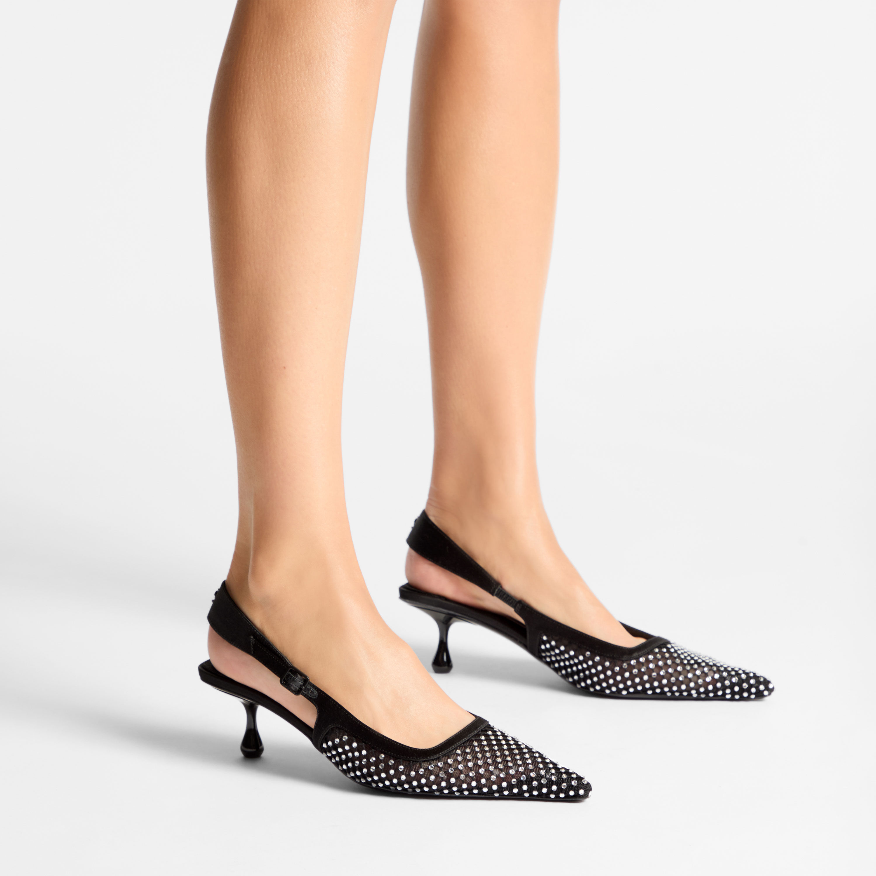 Amel 50 Black Crystal Mesh & Satin Pumps