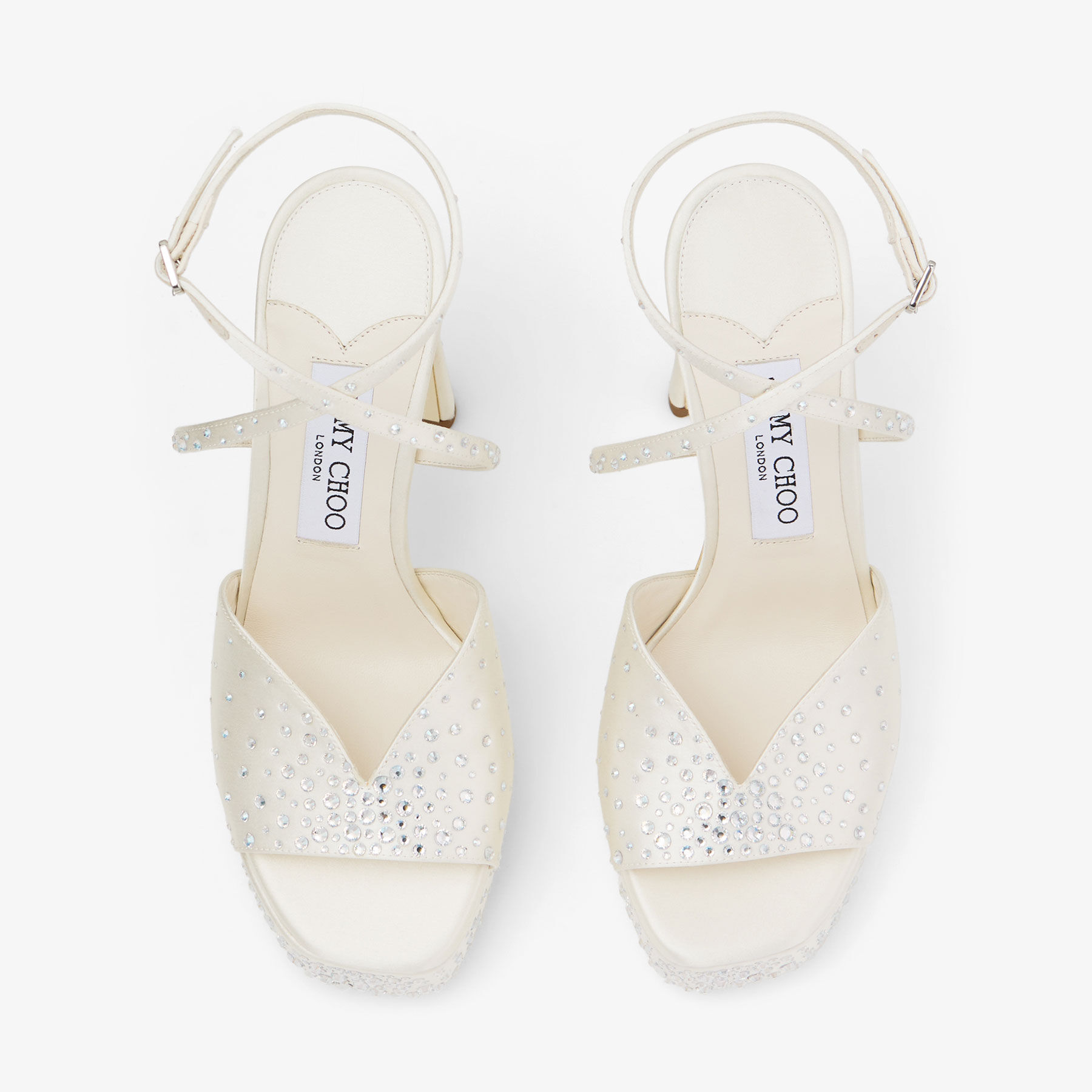 Karli Platform 125 Ivory Satin Crystal Platform Sandals