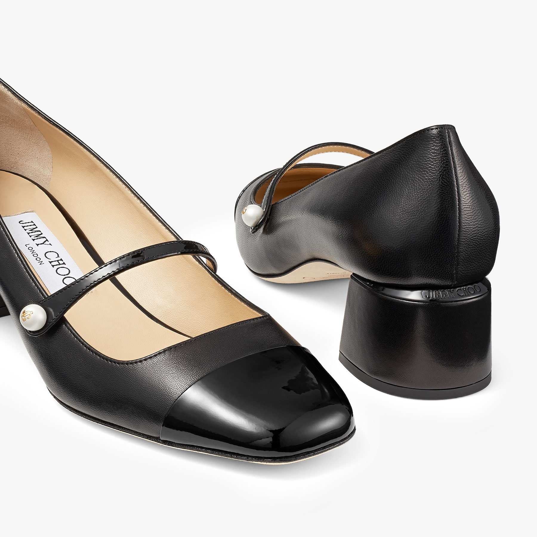 Elisa 45 Black Nappa and Patent Leather Pumps