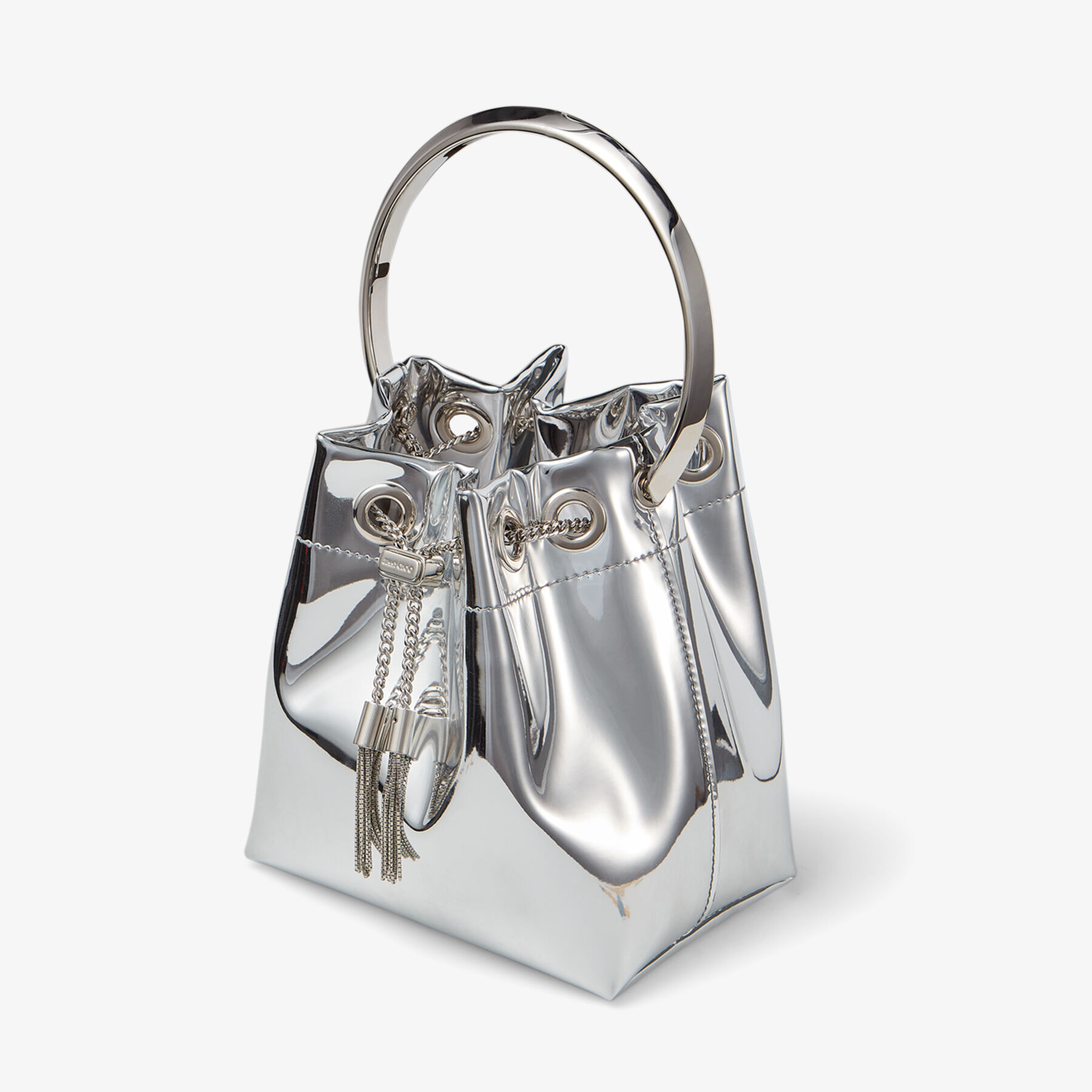 Bon Bon Silver Mirror Fabric Mini Bag with Metal Handle