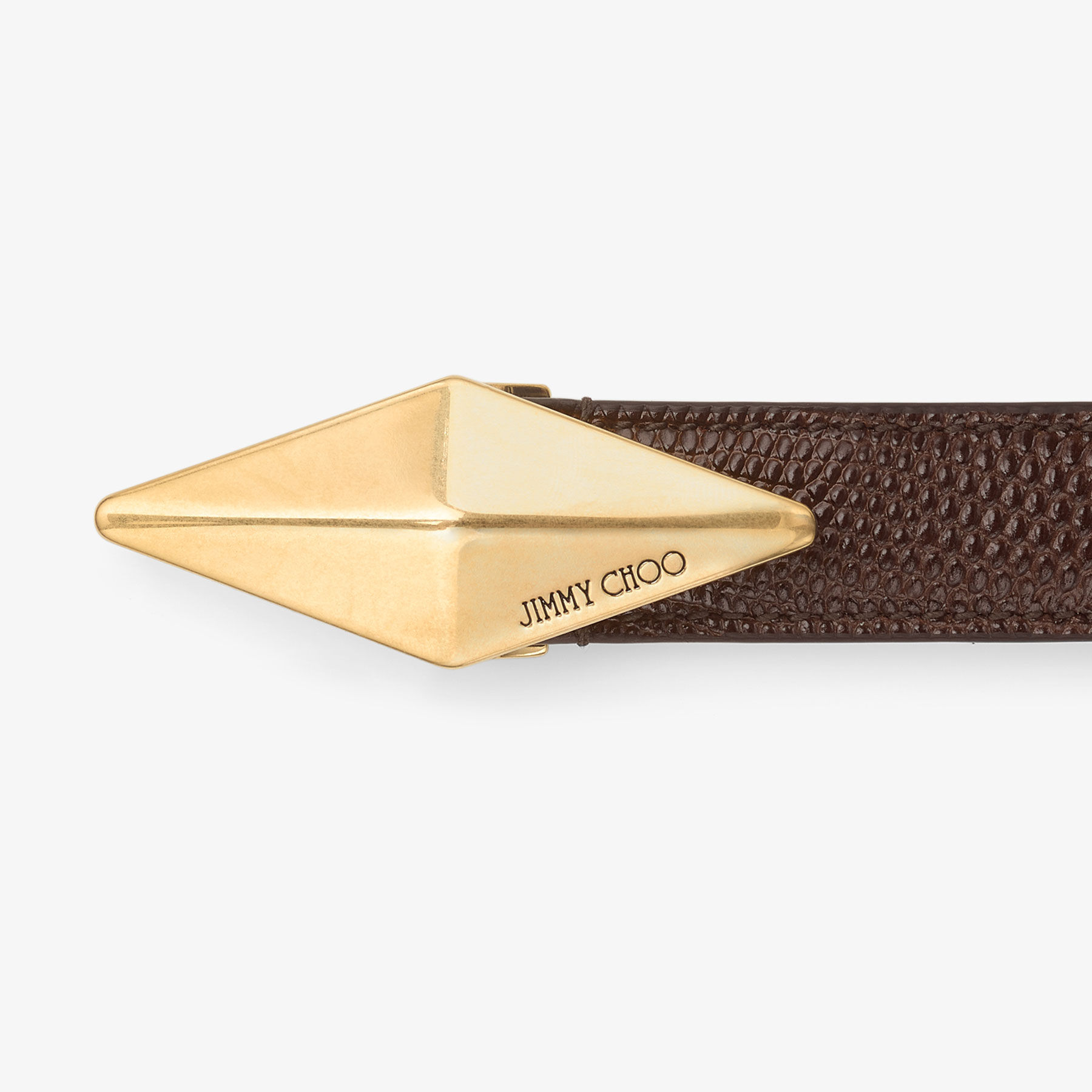 Diamond Clasp Belt Coffee Lizard Printed Leather Belt