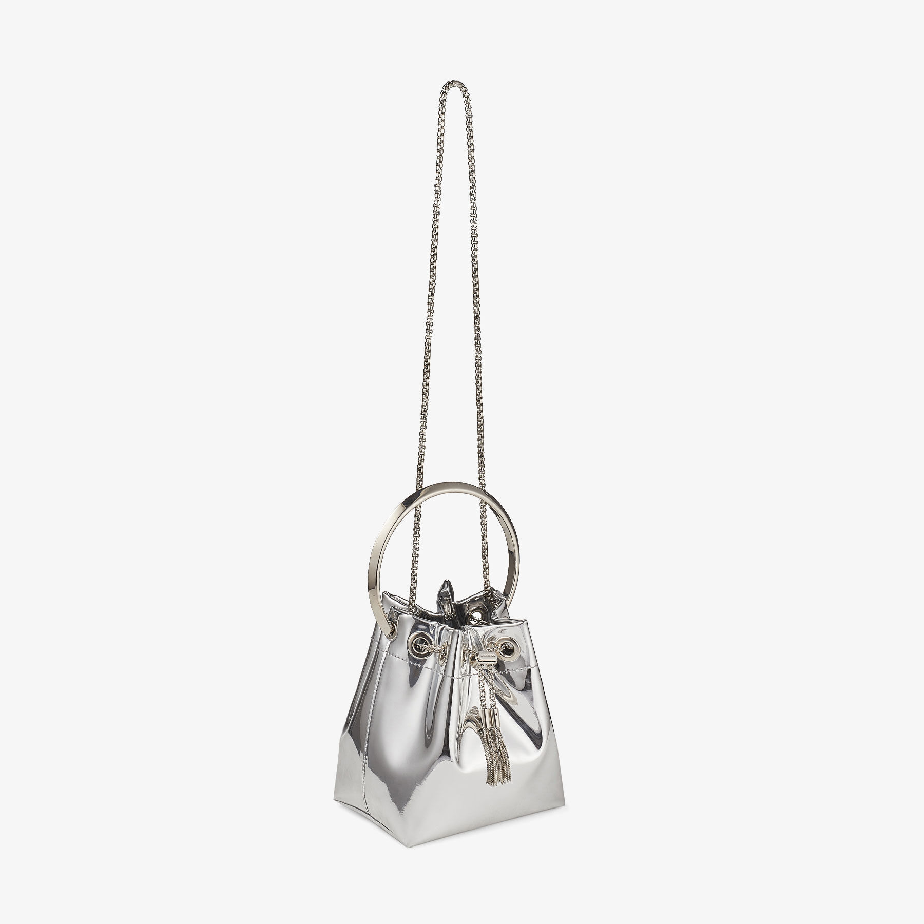 Bon Bon Silver Mirror Fabric Mini Bag with Metal Handle