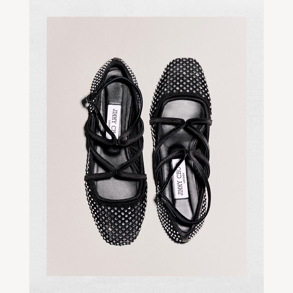 Astoria Flat Black Satin Crystal Flats
