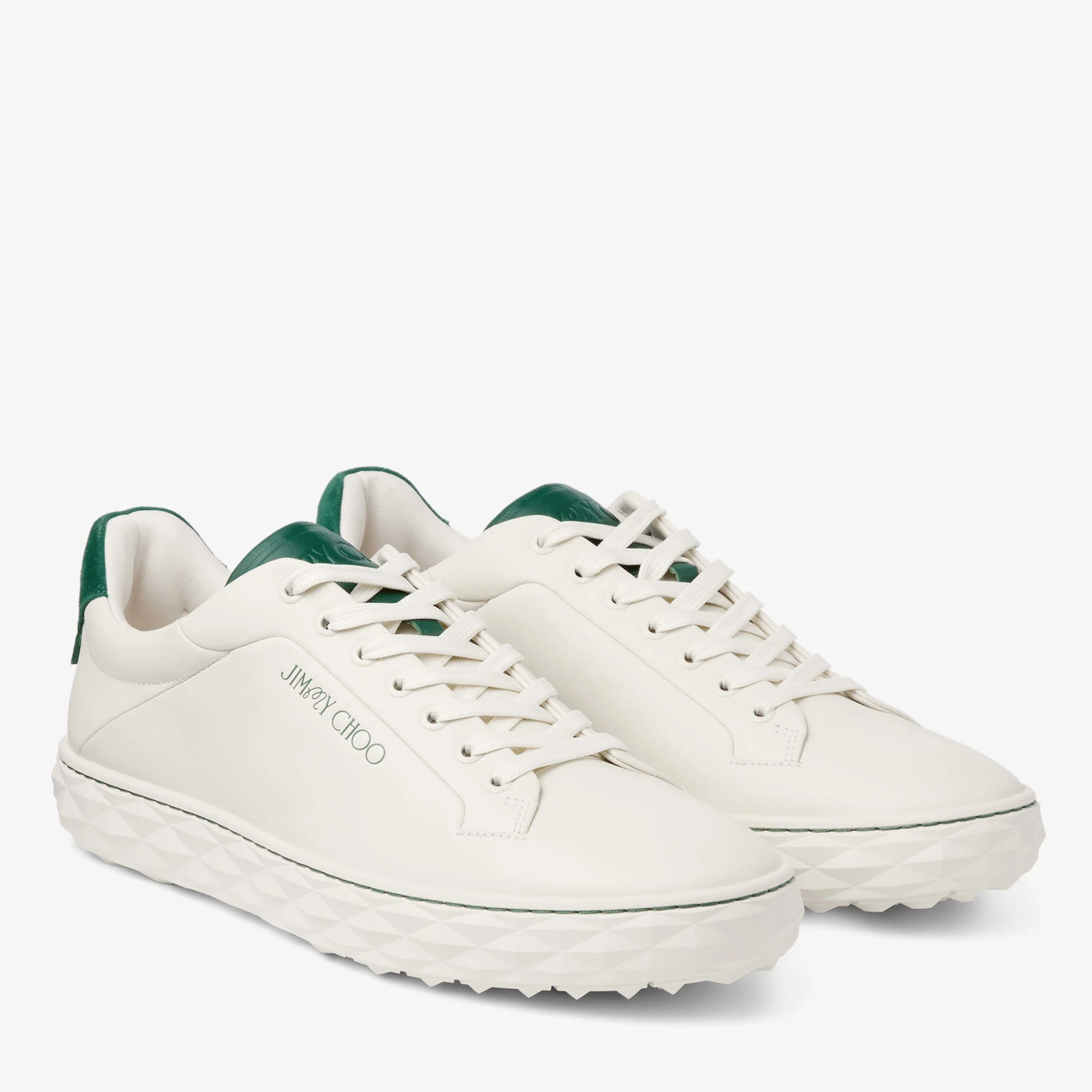 Jimmy Choo / Malbon 2.0 Diamond M Latte Leather and Malbon Green Trainers with Detachable Kiltie