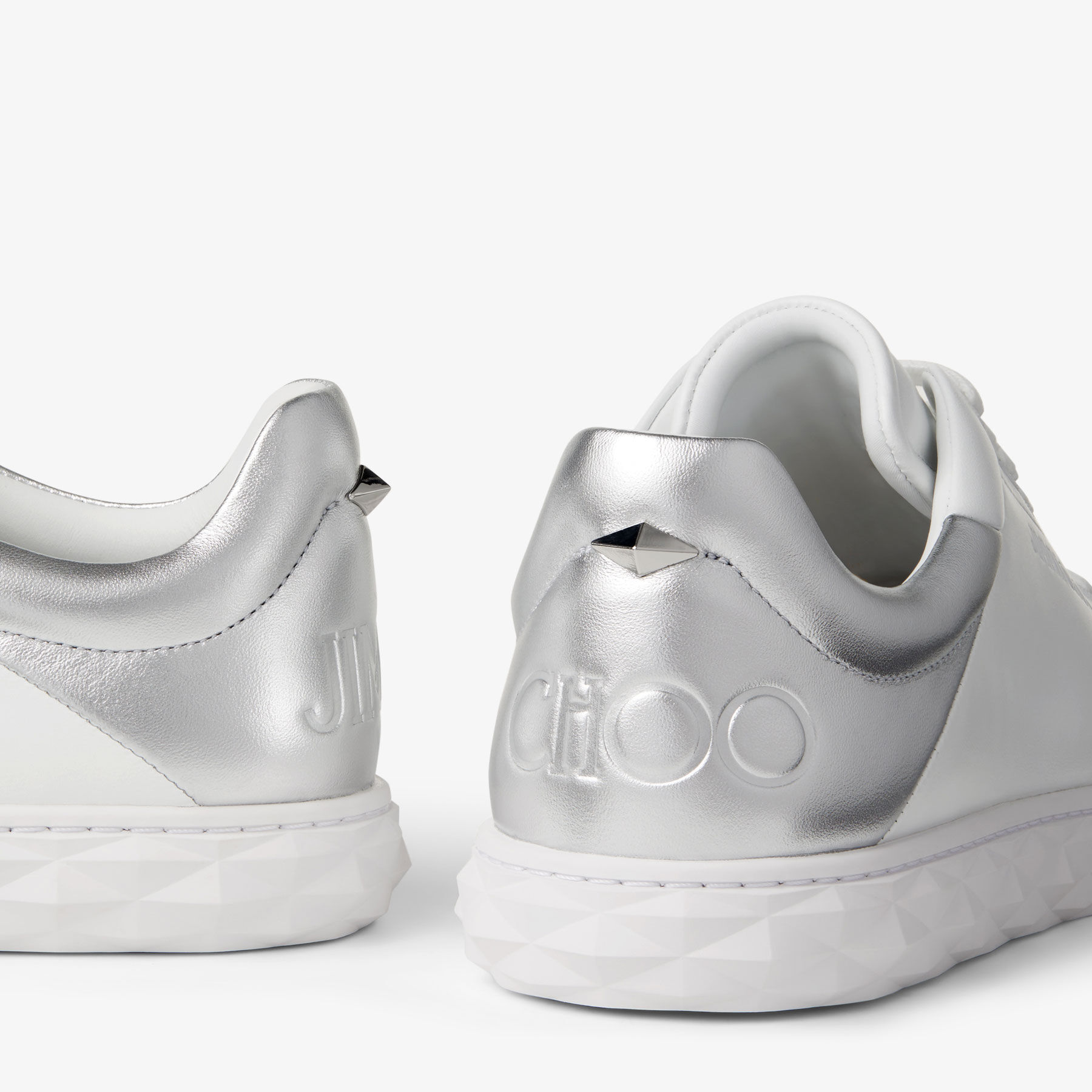 Diamond Light M II White Leather and- Silver Metallic Nappa Low-Top Trainers