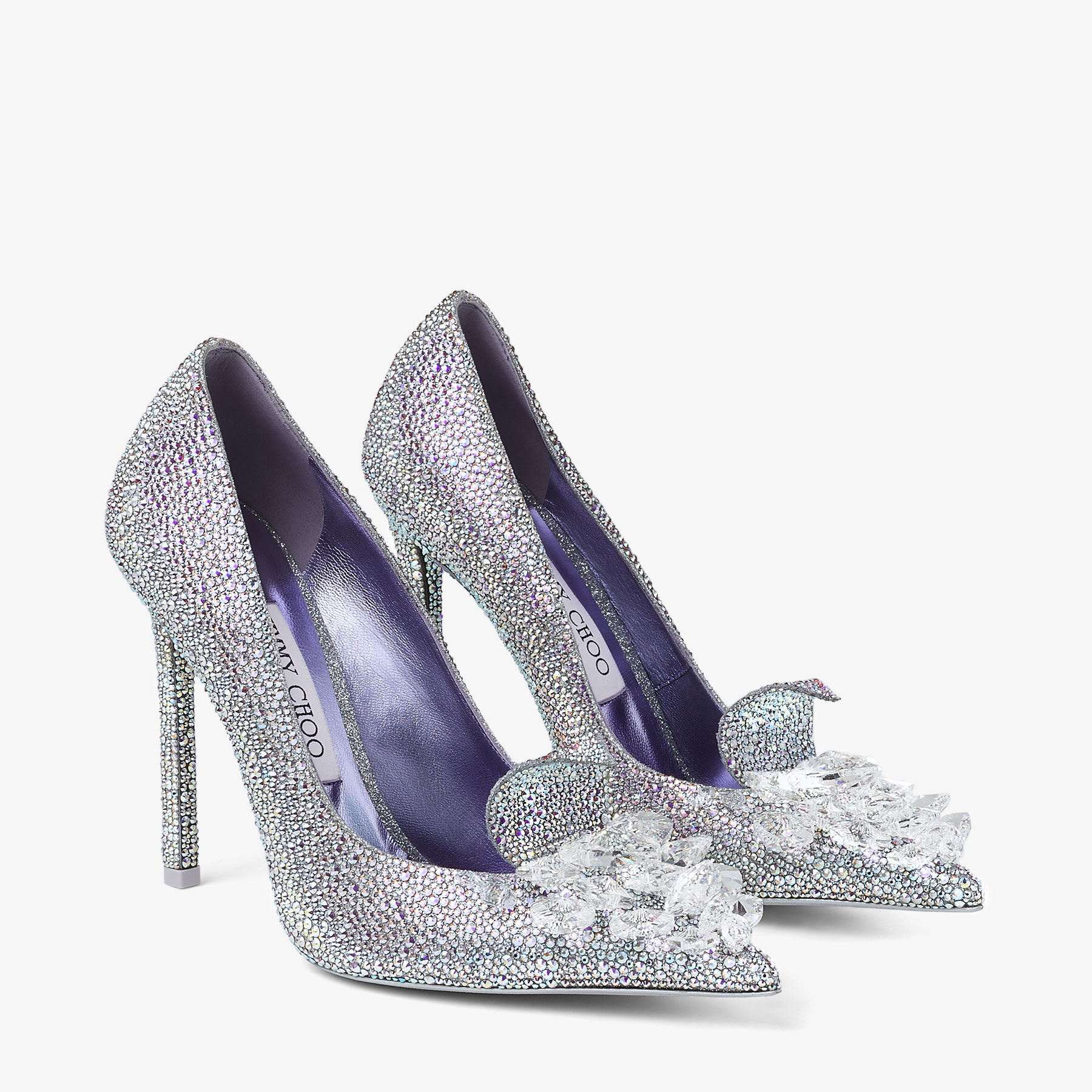 Crystal Slipper 110 Iridescent Crystal Pointed-Toe Pumps with Hearts