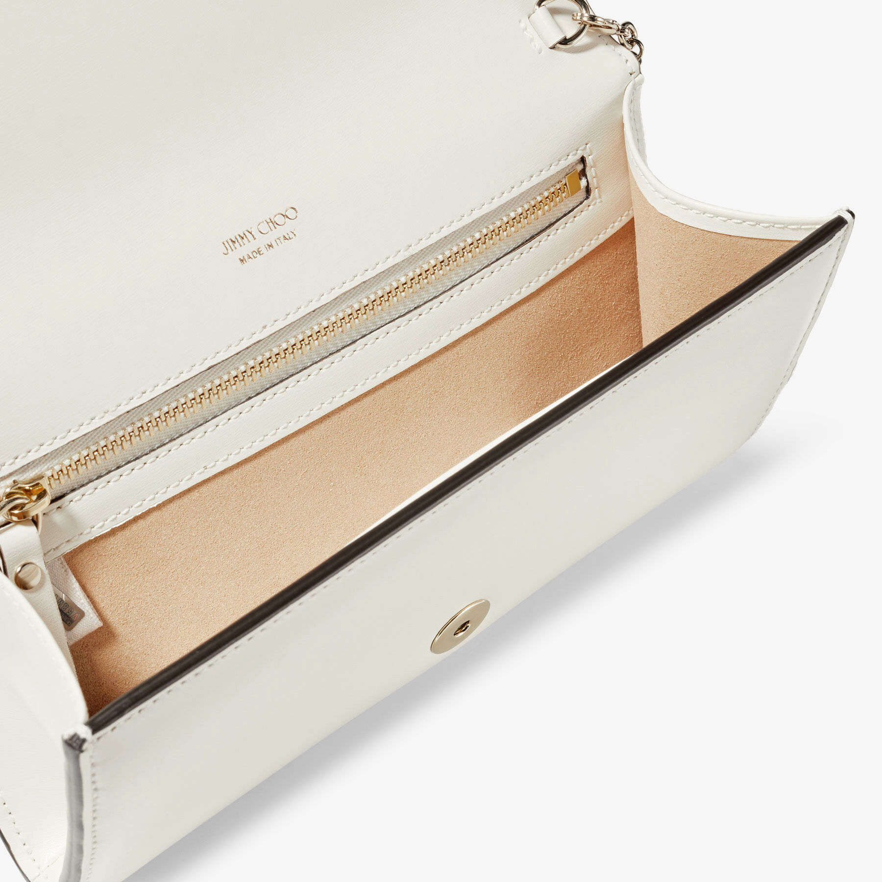 Avenue Wallet with Chain Latte Leather Wallet with Pearl Strap