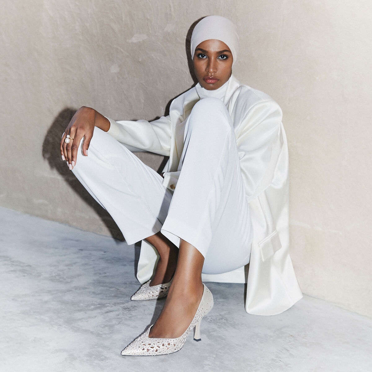 Ziri 90 Gold Shimmer Suede Crystal Pumps