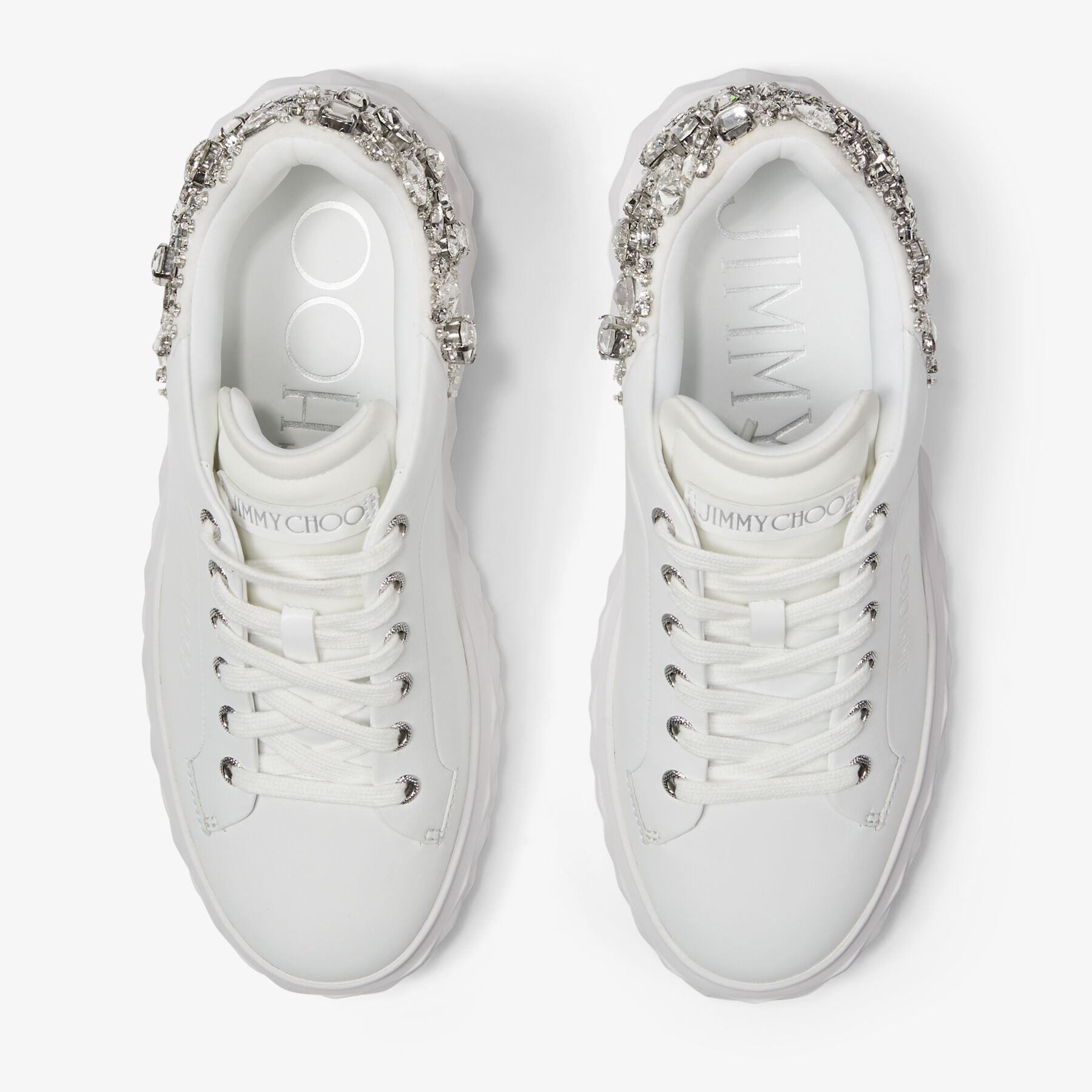 Diamond Maxi F II White and Silver Nappa Leather Trainers with Crystals