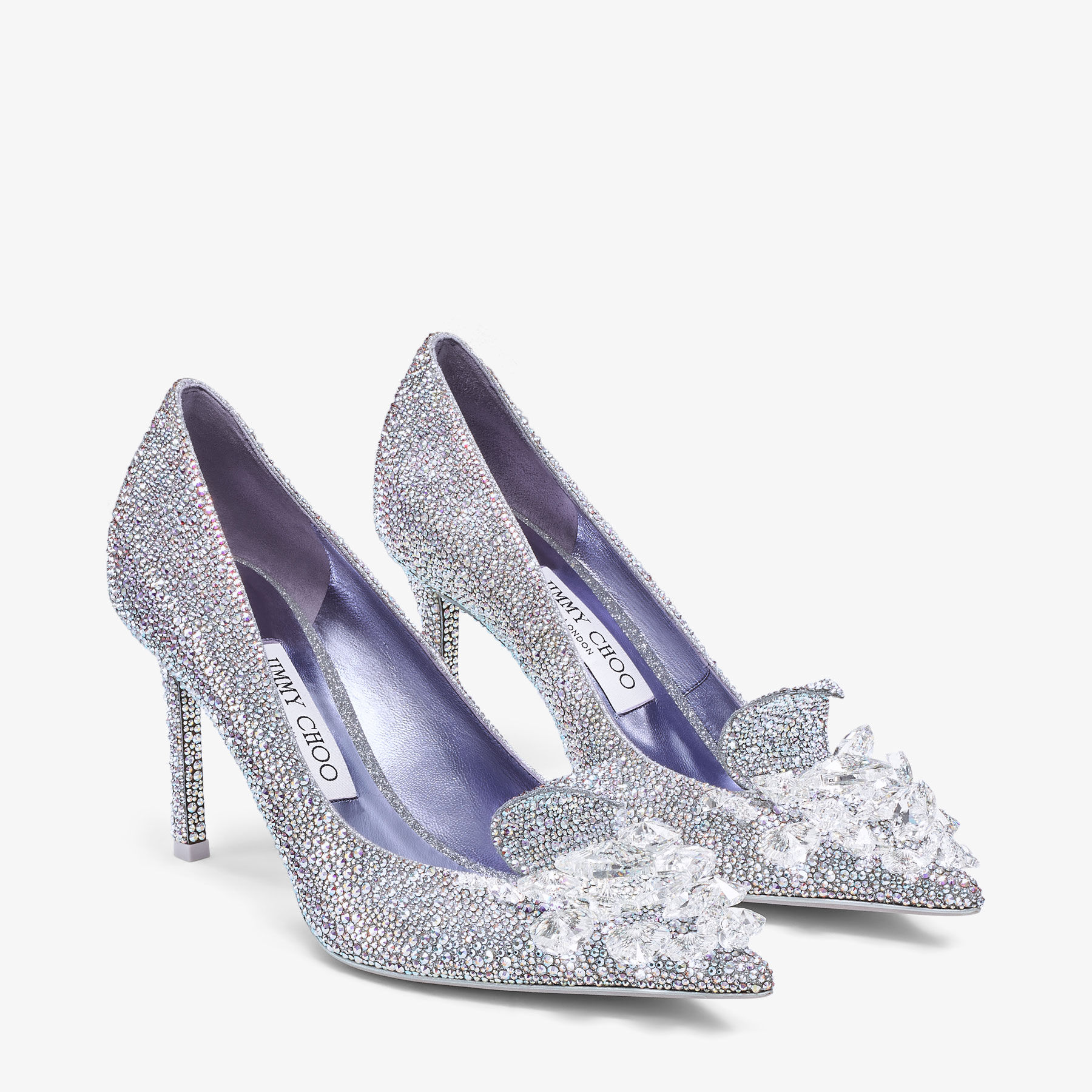 Crystal Slipper 85 Iridescent Crystal Pointed-Toe Pumps with Hearts
