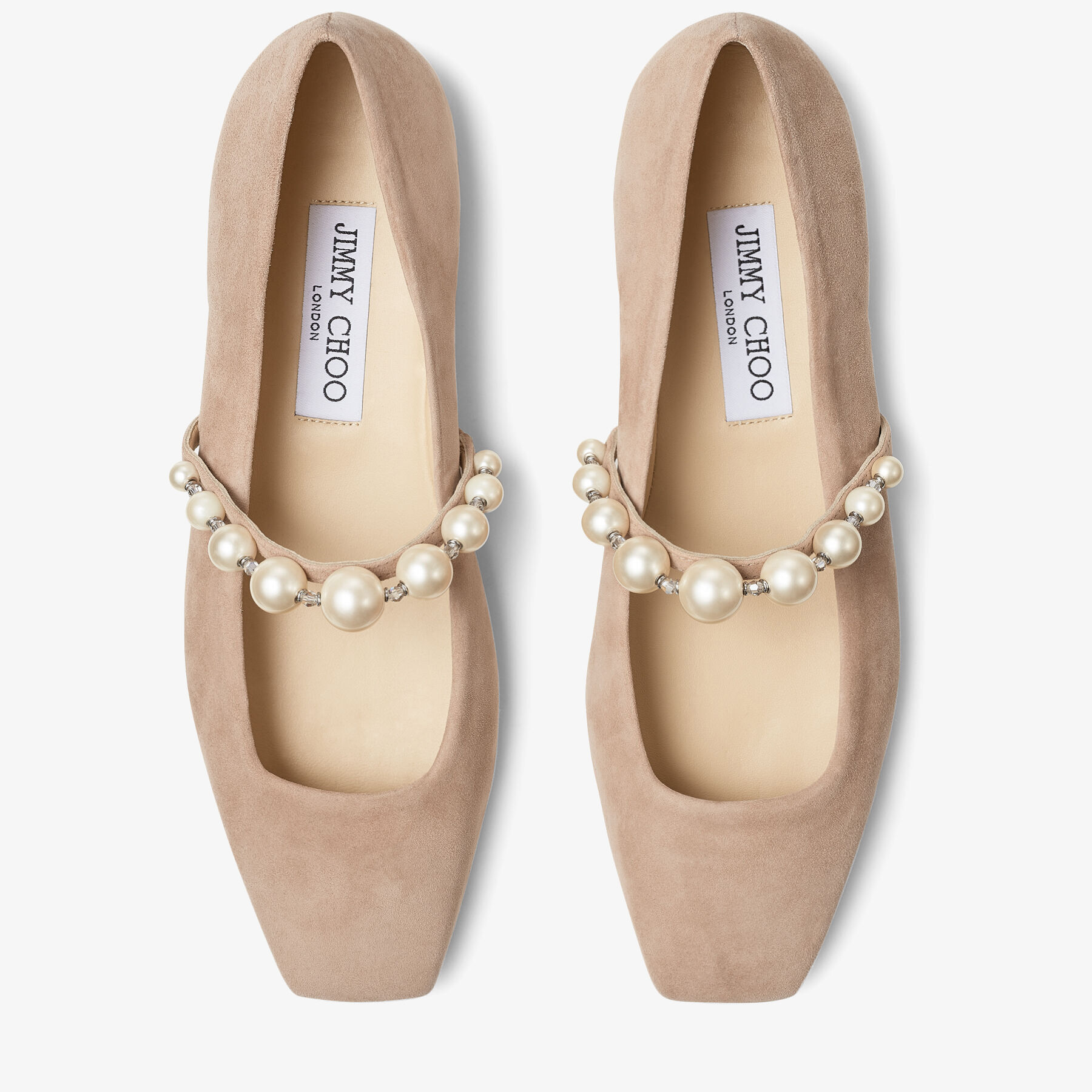 Ade Flat Ballet Pink Suede Flats with Pearl Embellishment