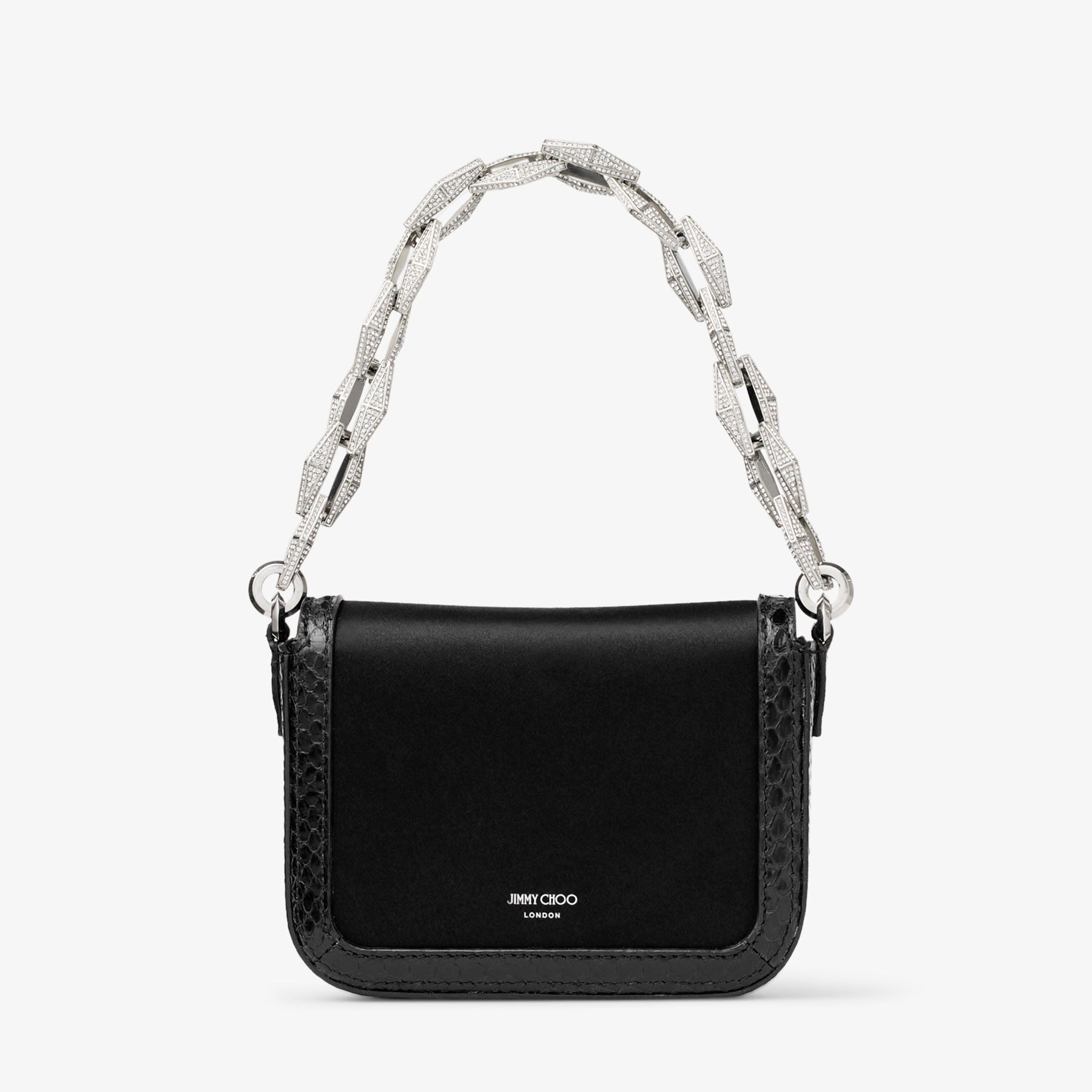 Mini Diamond Top Handle Black Satin Mini Bag