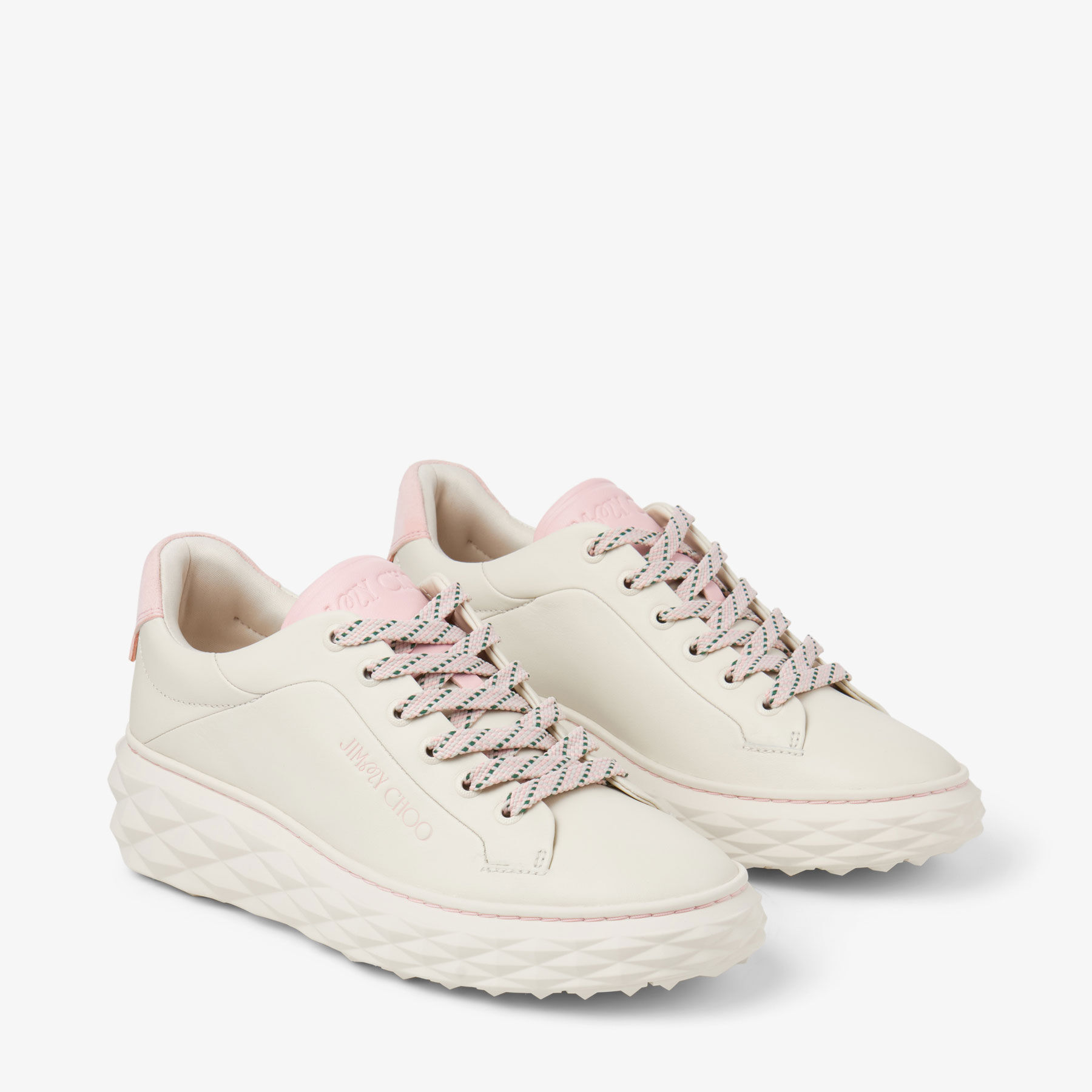 Jimmy Choo / Malbon 2.0 Diamond F  Latte Leather and Malbon Pink Trainers with Detachable Kiltie